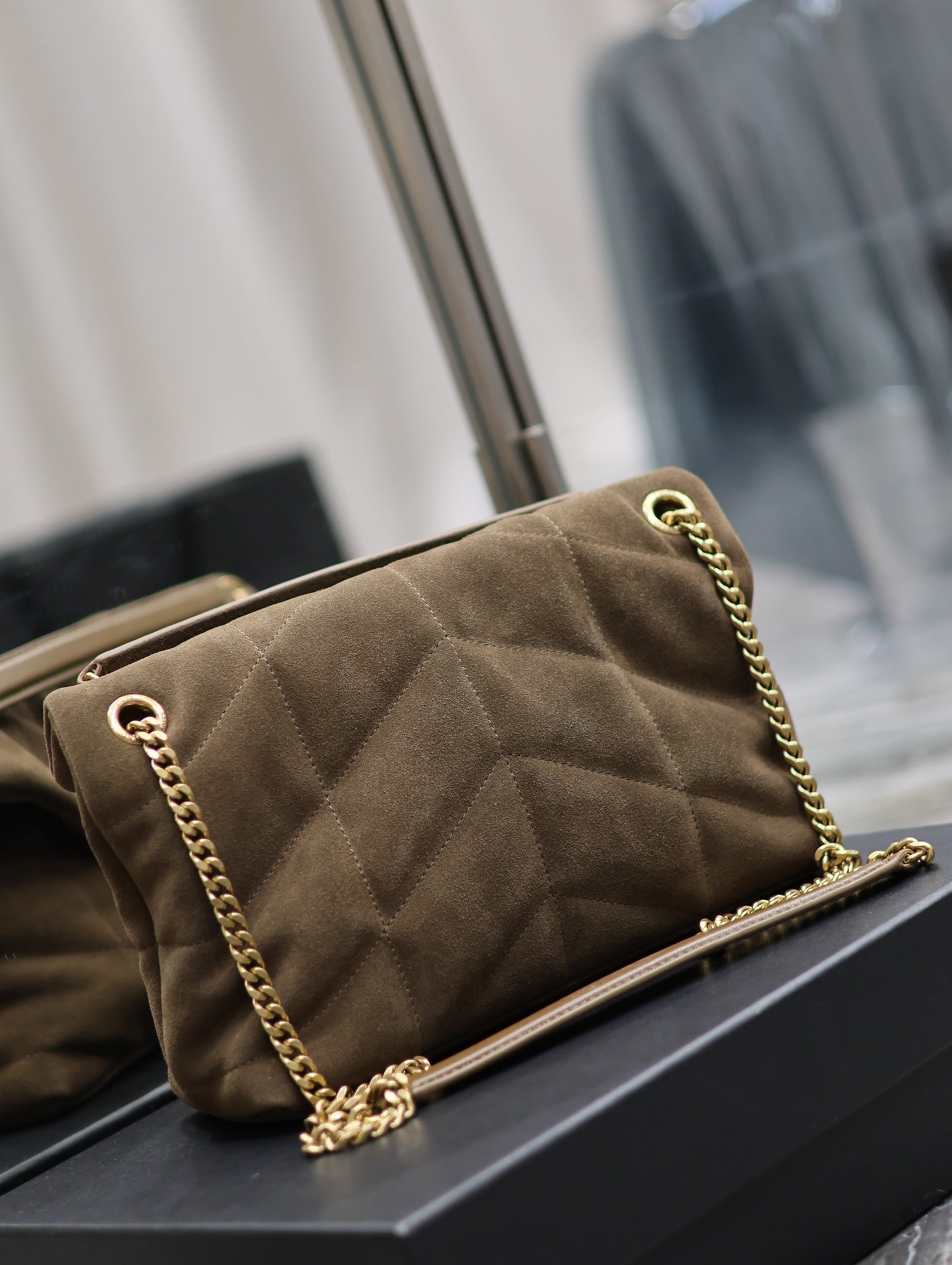 Saint Laurent LouLou Khaki Quilted Frosted Chain Bag