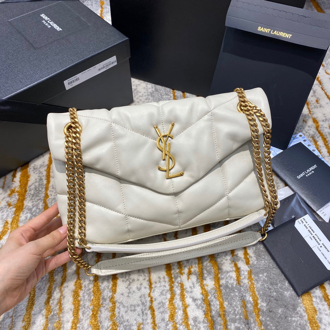 Saint Laurent LouLou Chain Bag In Off-white Quilted Calfskin