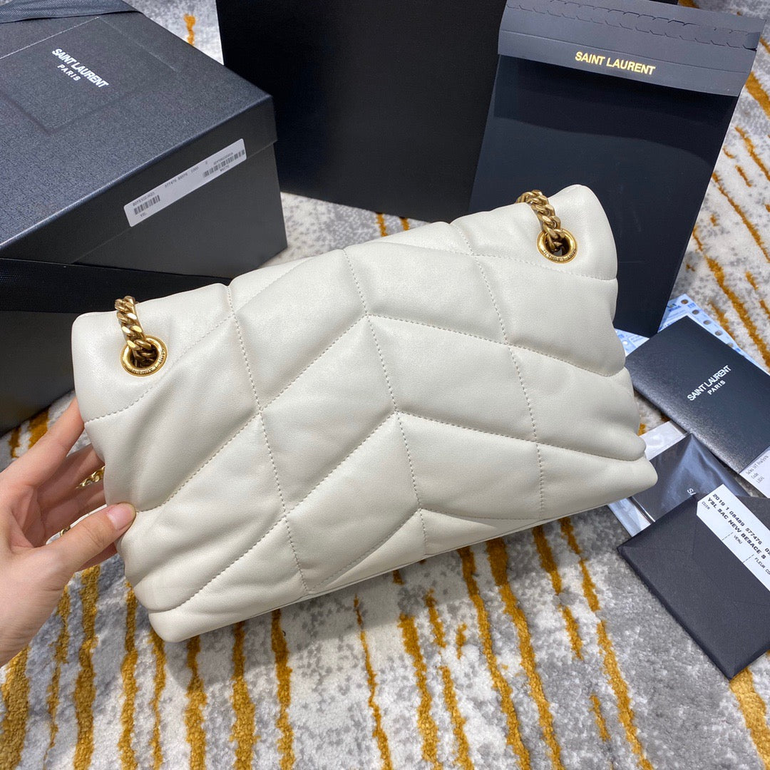 Saint Laurent LouLou Chain Bag In Off-white Quilted Calfskin