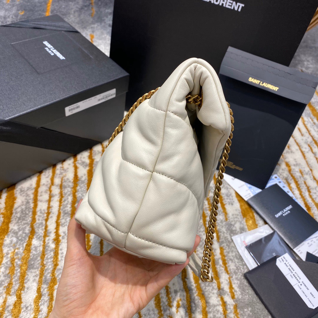 Saint Laurent LouLou Chain Bag In Off-white Quilted Calfskin