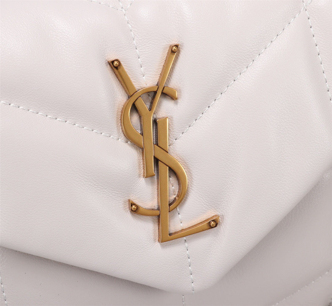 Saint Laurent LouLou Chain Bag In White Quilted Calfskin