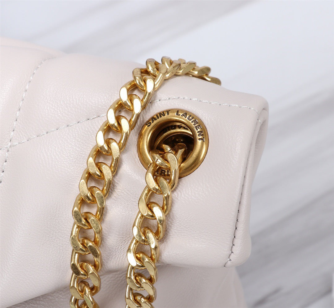 Saint Laurent LouLou Chain Bag In White Quilted Calfskin