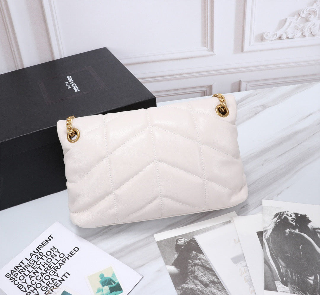 Saint Laurent LouLou Chain Bag In White Quilted Calfskin