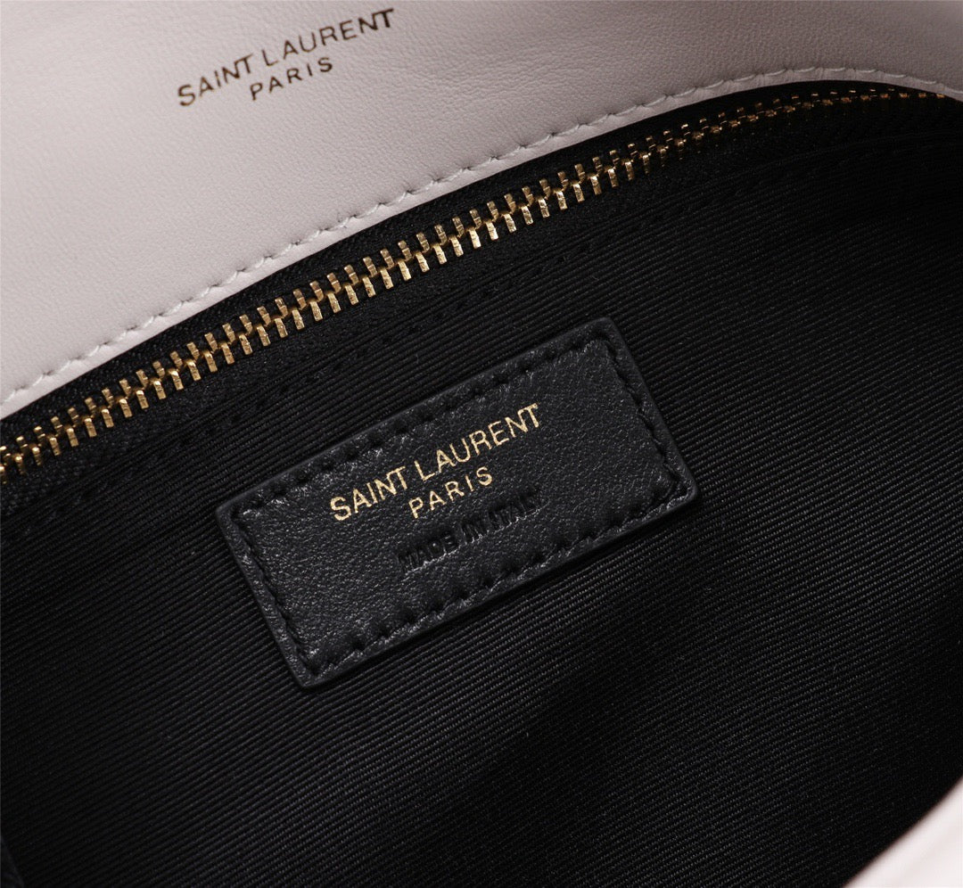 Saint Laurent LouLou Chain Bag In White Quilted Calfskin