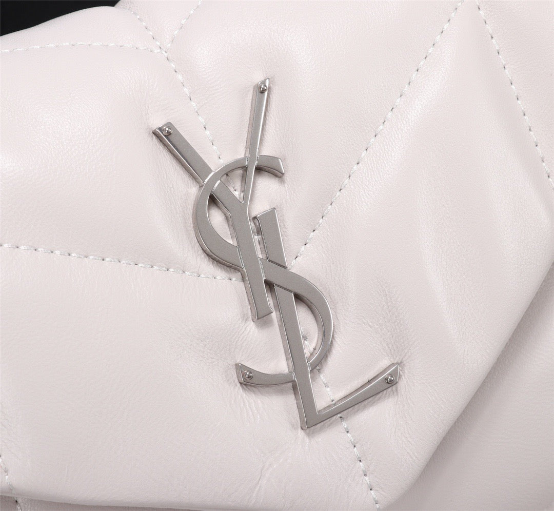 Saint Laurent LouLou Chain Bag In White Quilted Calfskin