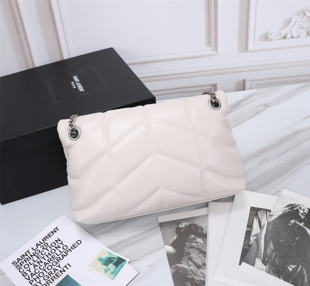 Saint Laurent LouLou Chain Bag In White Quilted Calfskin