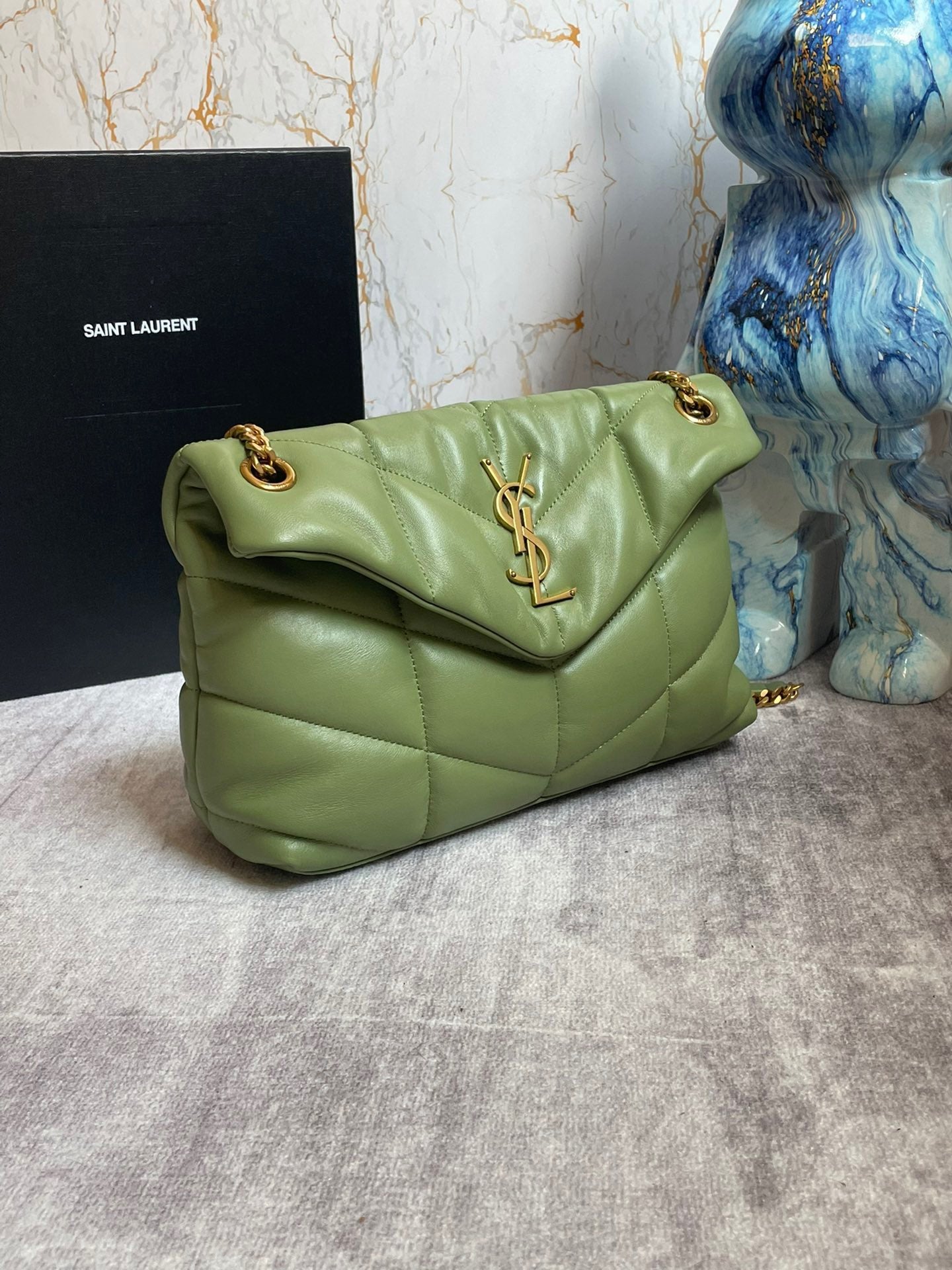 Saint Laurent LouLou Chain Bag In Green Quilted Calfskin