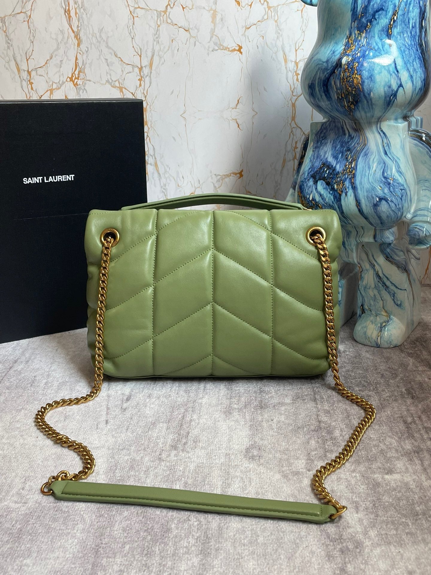 Saint Laurent LouLou Chain Bag In Green Quilted Calfskin