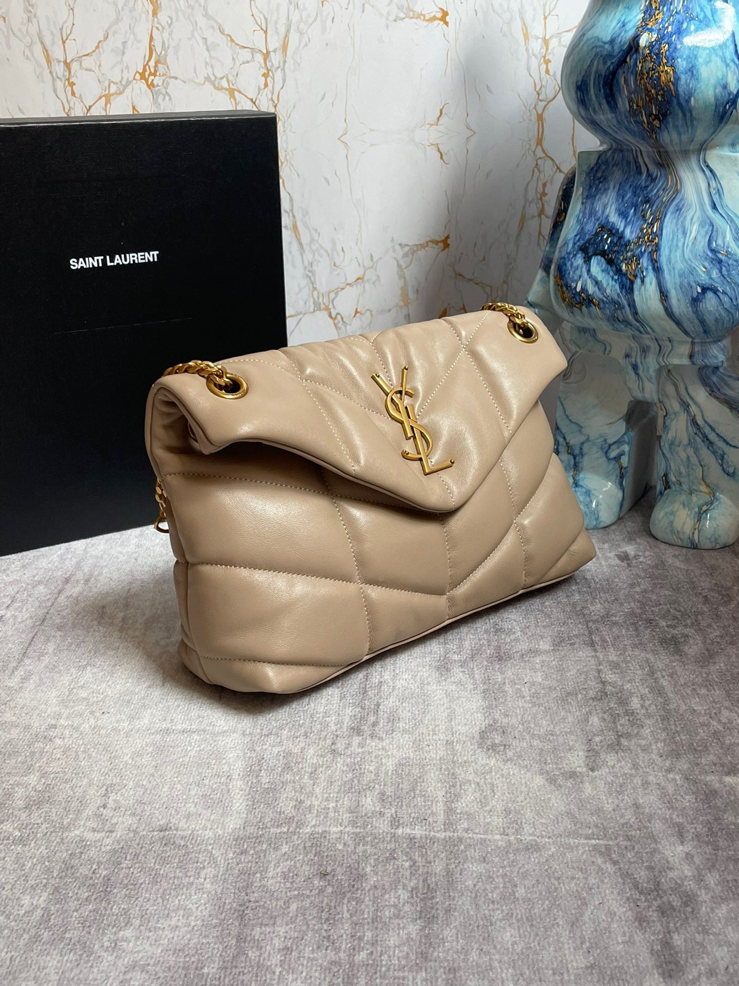 Saint Laurent LouLou Chain Bag In Apricot Quilted Calfskin