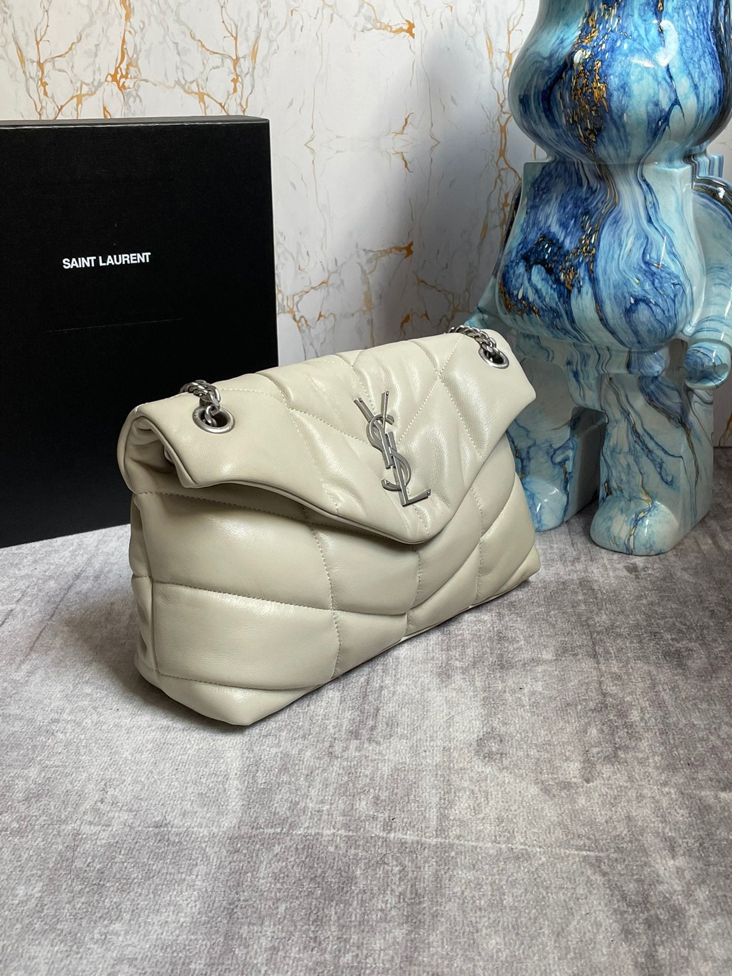 Saint Laurent LouLou Chain Bag In Beige Quilted Calfskin