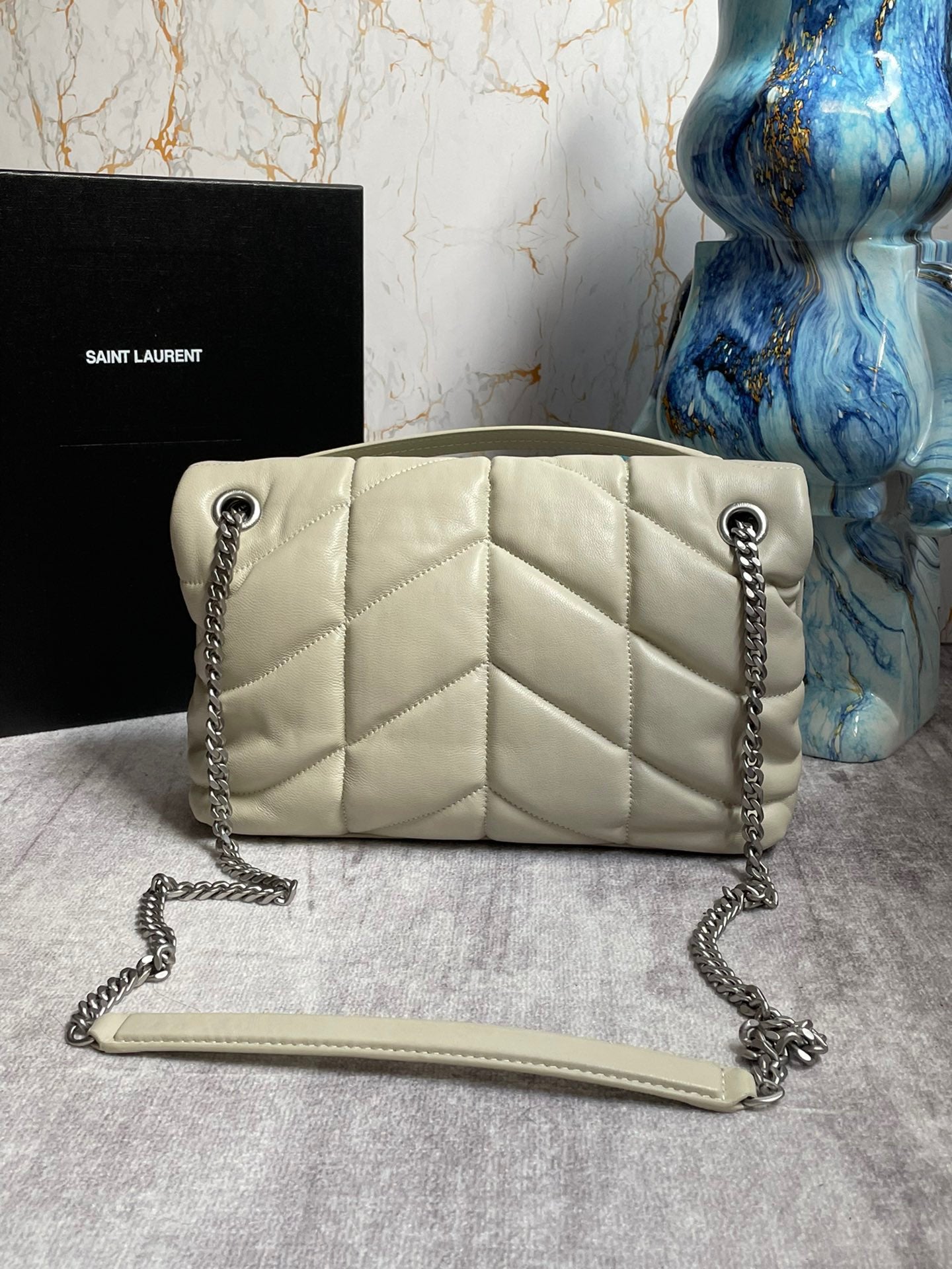 Saint Laurent LouLou Chain Bag In Beige Quilted Calfskin