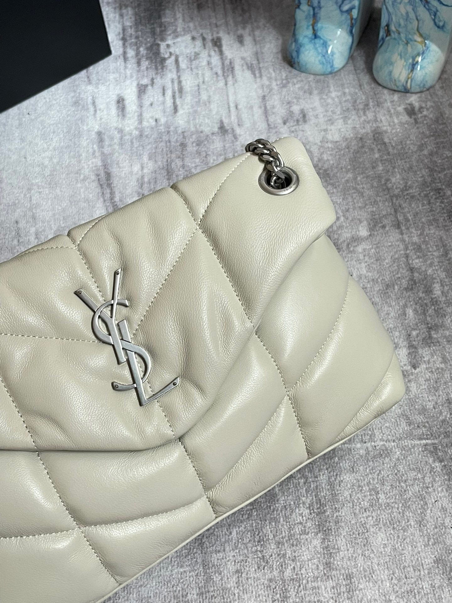 Saint Laurent LouLou Chain Bag In Beige Quilted Calfskin