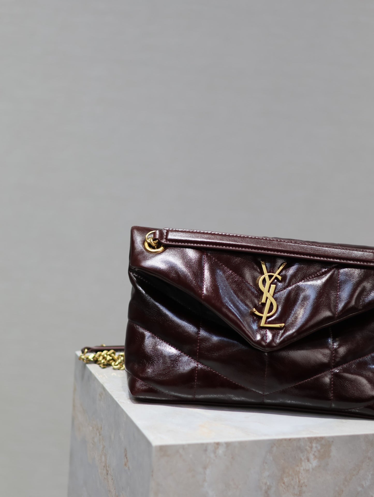 Saint Laurent LouLou Chain Bag In Maroon Red Quilted Calfskin