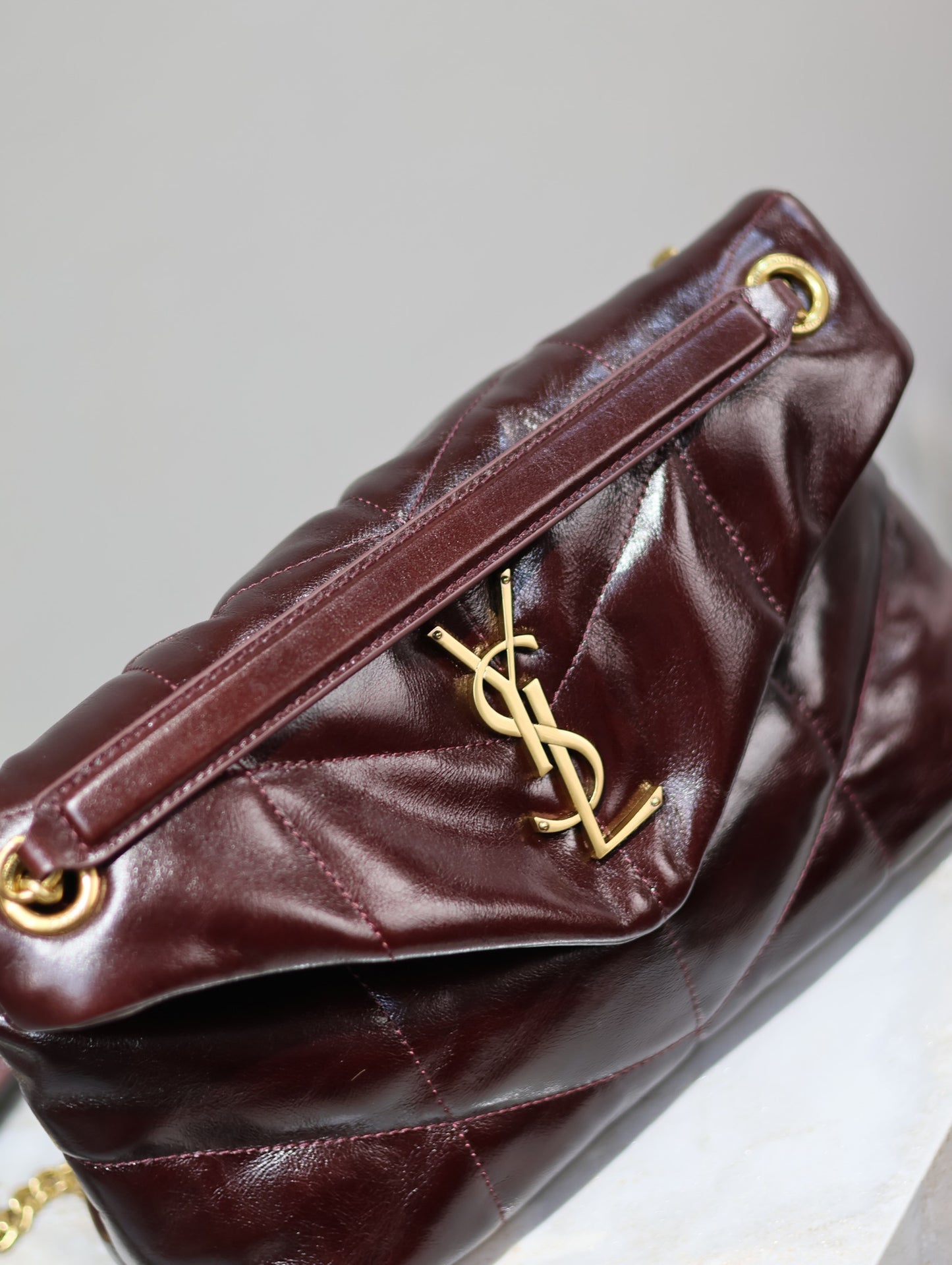 Saint Laurent LouLou Chain Bag In Maroon Red Quilted Calfskin