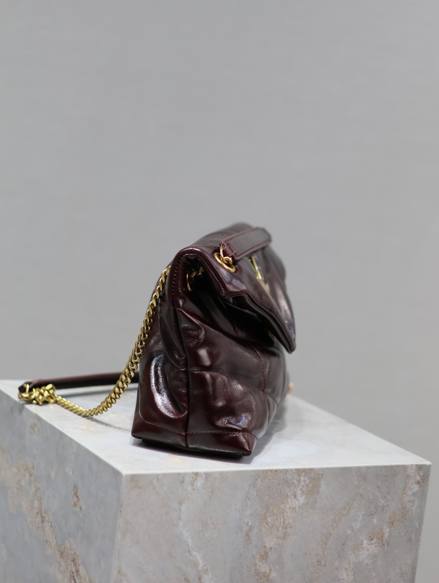 Saint Laurent LouLou Chain Bag In Maroon Red Quilted Calfskin