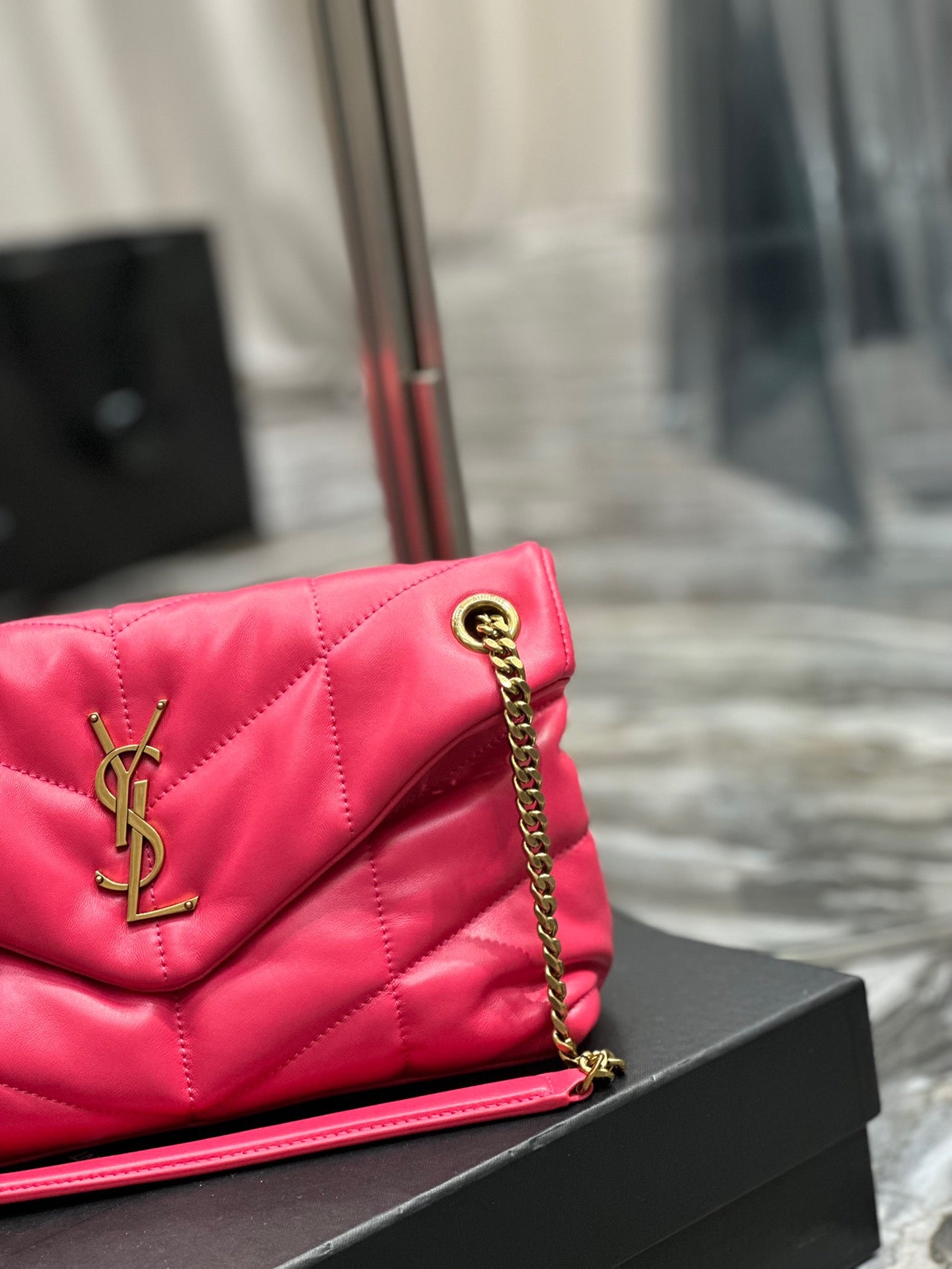 Saint Laurent LouLou Chain Bag In Rose Red Quilted Calfskin