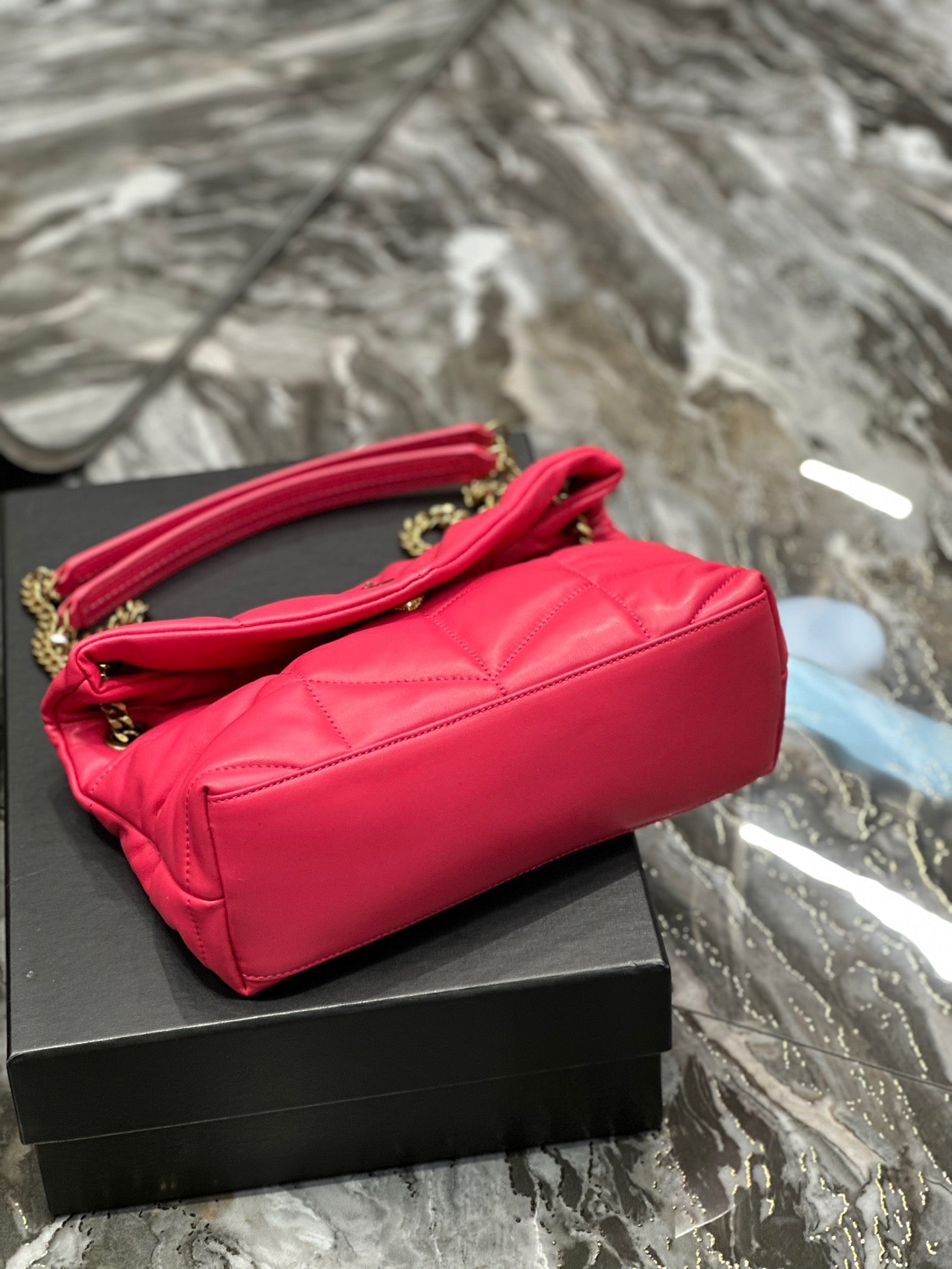 Saint Laurent LouLou Chain Bag In Rose Red Quilted Calfskin