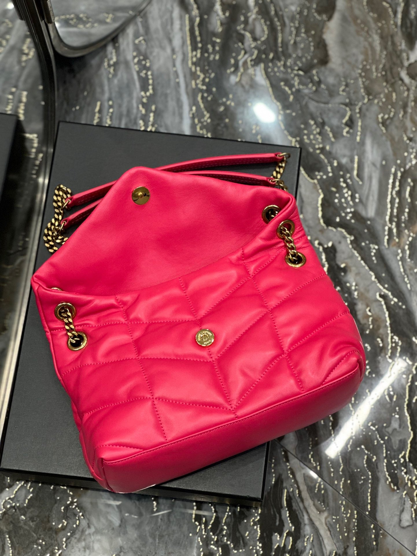 Saint Laurent LouLou Chain Bag In Rose Red Quilted Calfskin