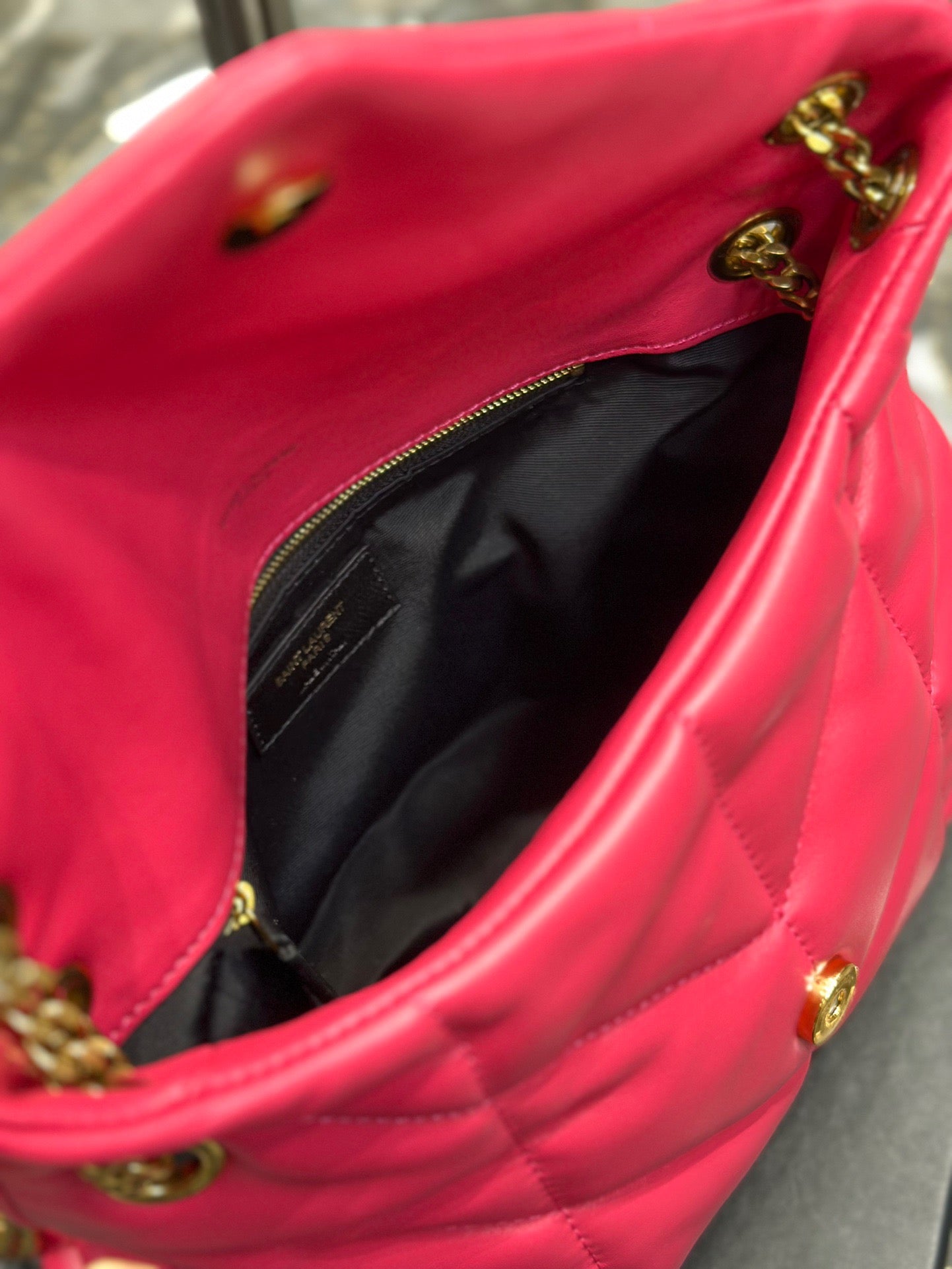 Saint Laurent LouLou Chain Bag In Rose Red Quilted Calfskin