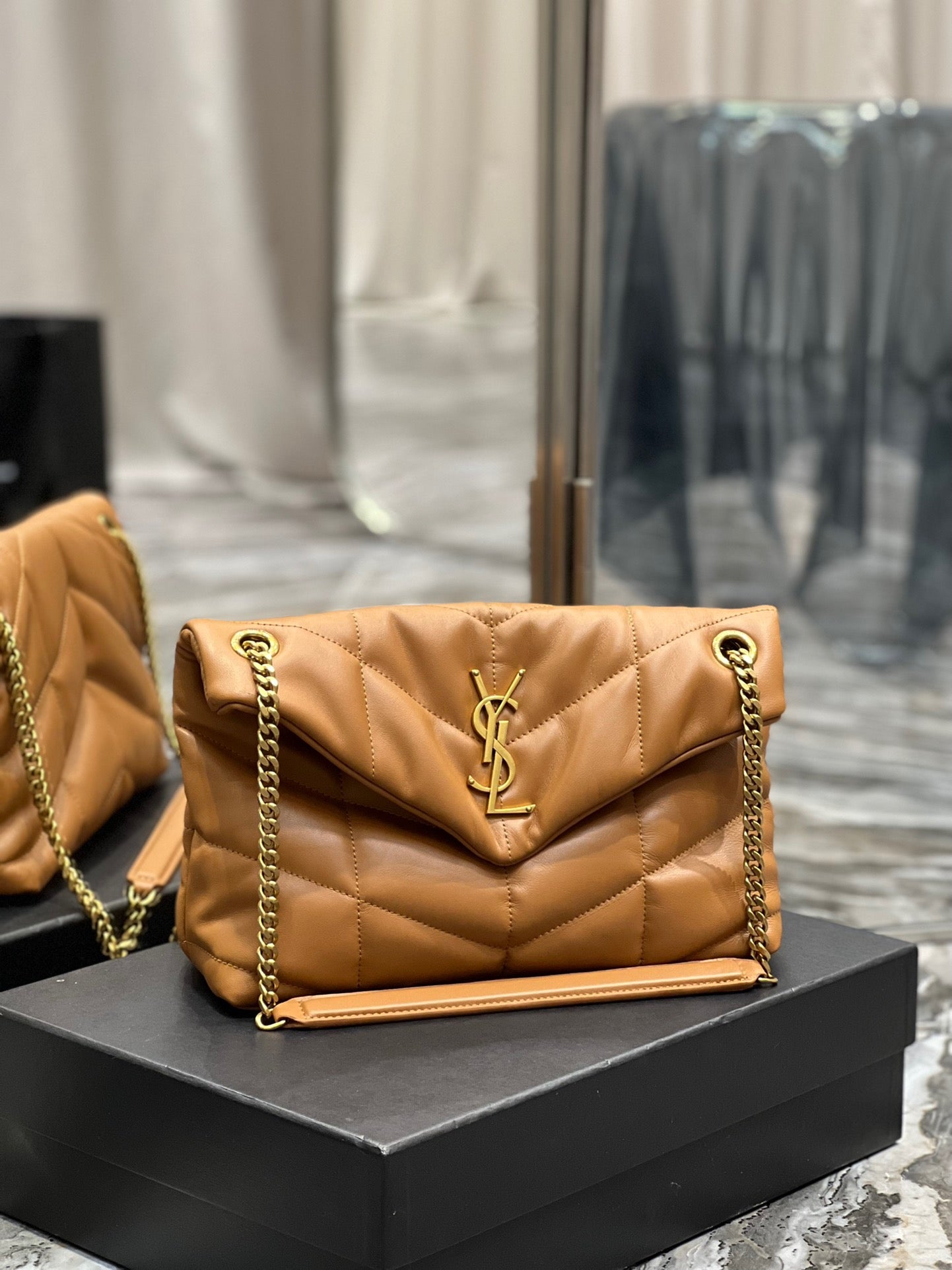 Saint Laurent LouLou Chain Bag In Khaki Quilted Calfskin