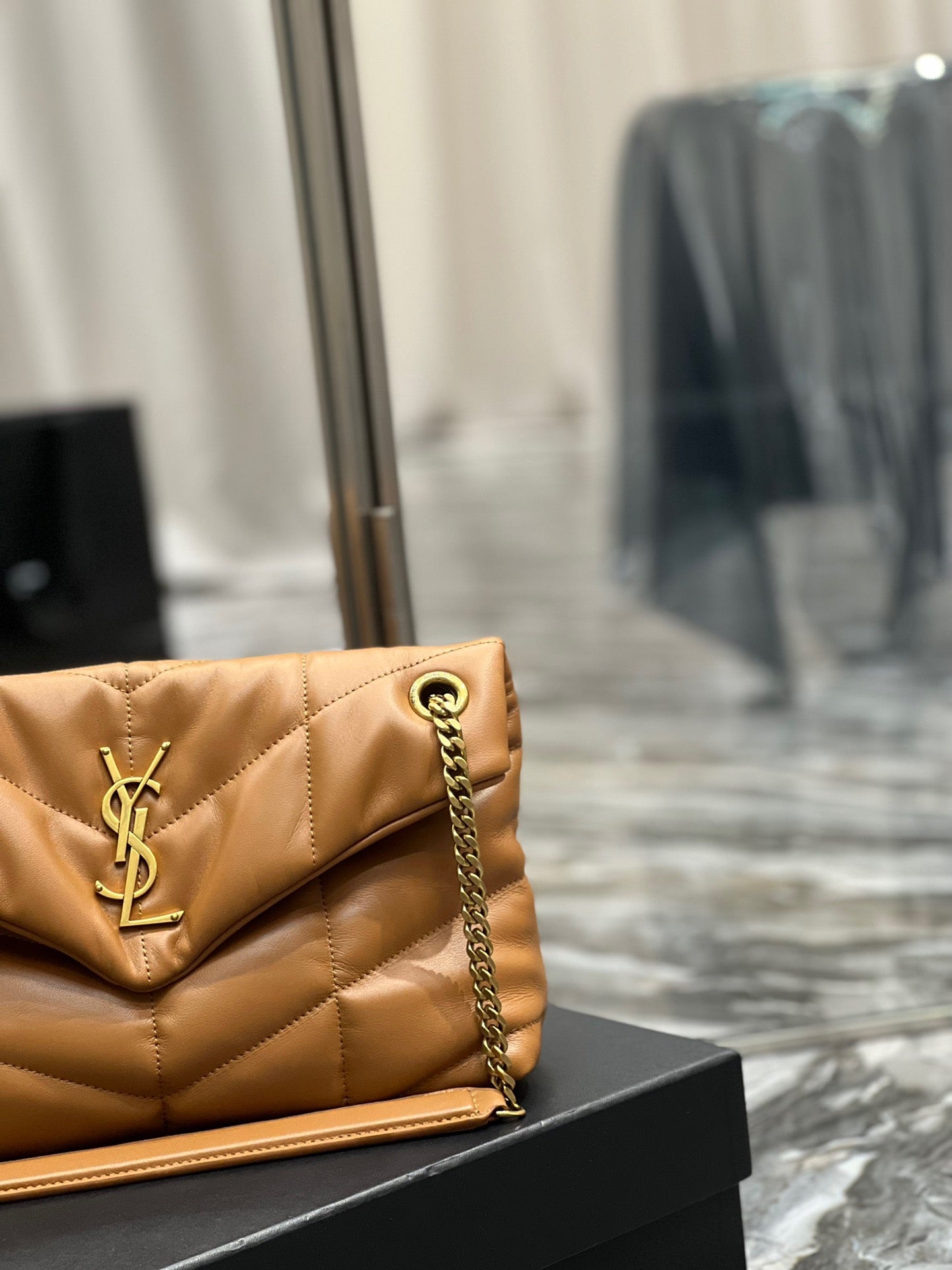 Saint Laurent LouLou Chain Bag In Khaki Quilted Calfskin