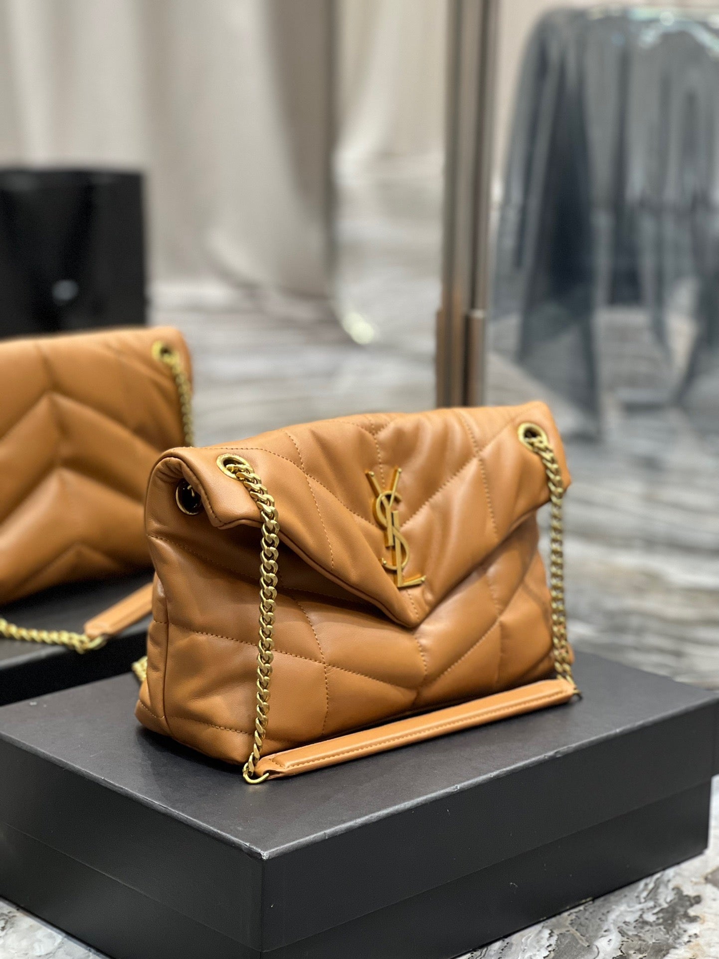 Saint Laurent LouLou Chain Bag In Khaki Quilted Calfskin