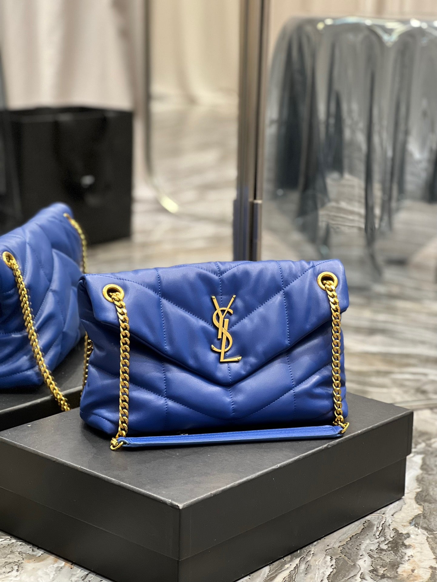 Saint Laurent LouLou Chain Bag In Navy Blue Quilted Calfskin