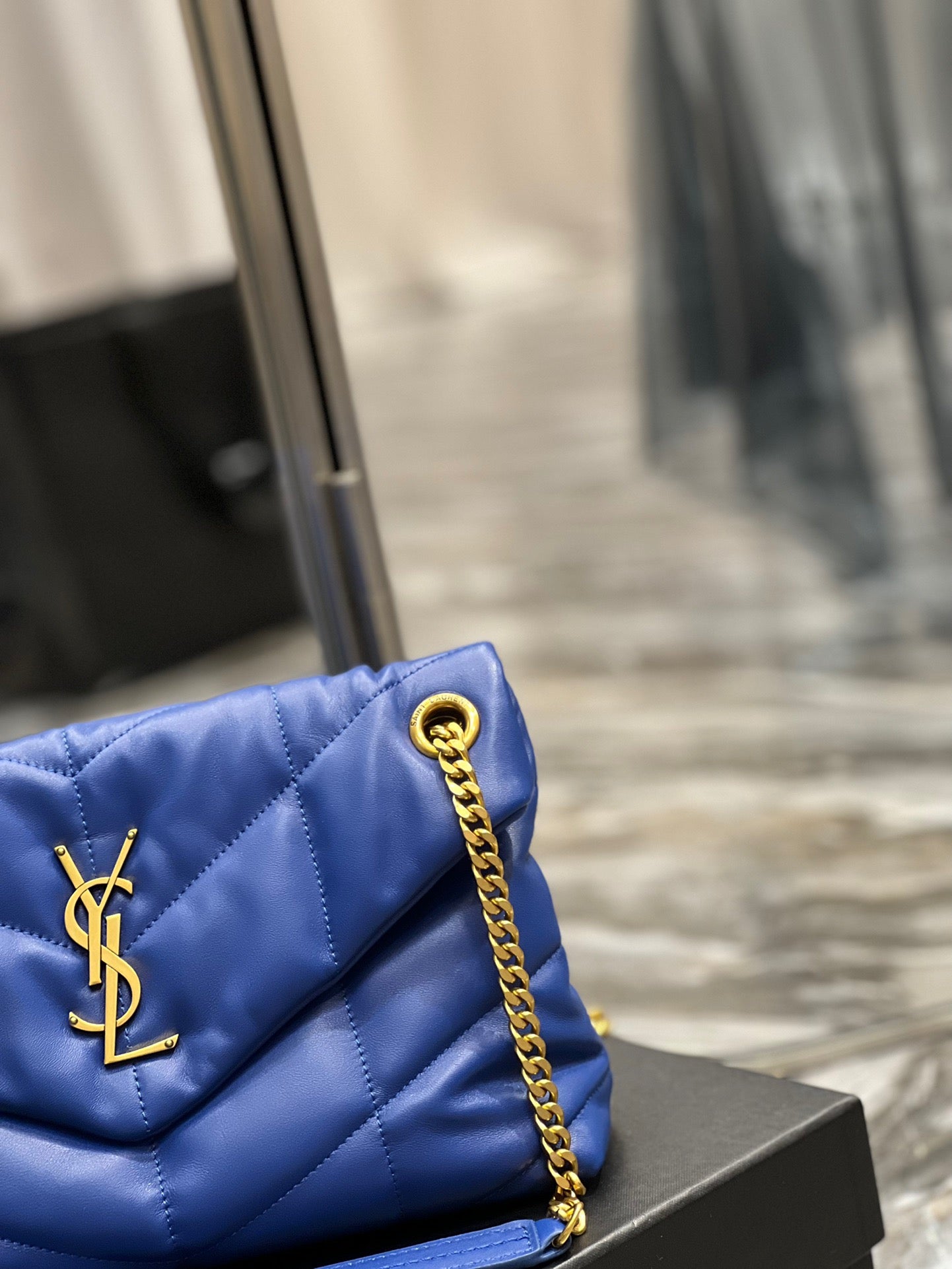 Saint Laurent LouLou Chain Bag In Navy Blue Quilted Calfskin