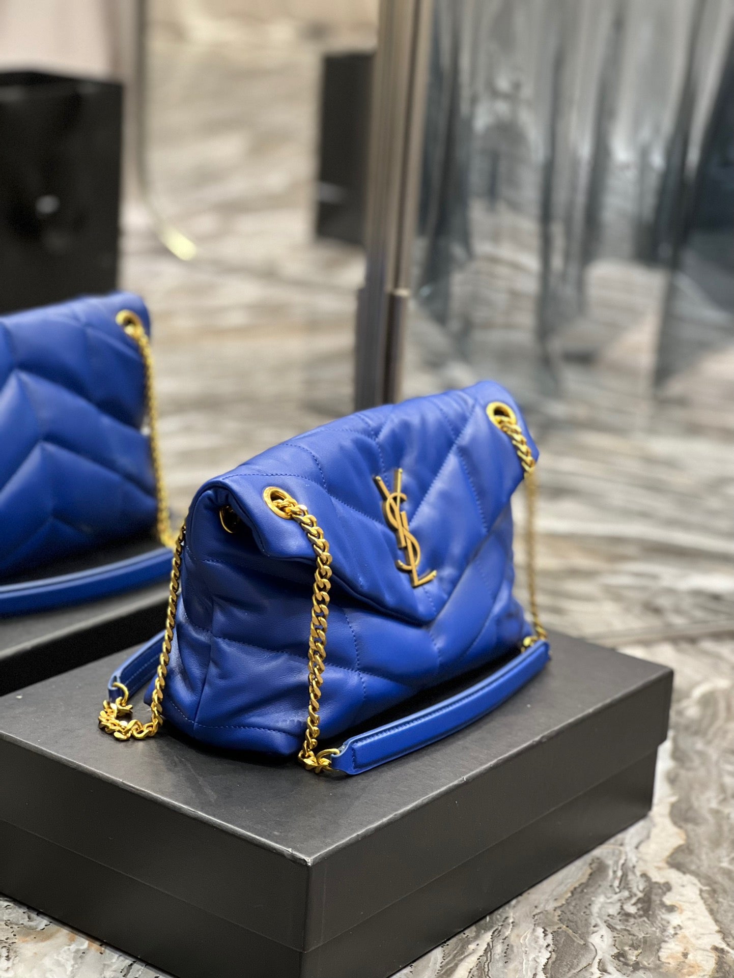 Saint Laurent LouLou Chain Bag In Navy Blue Quilted Calfskin