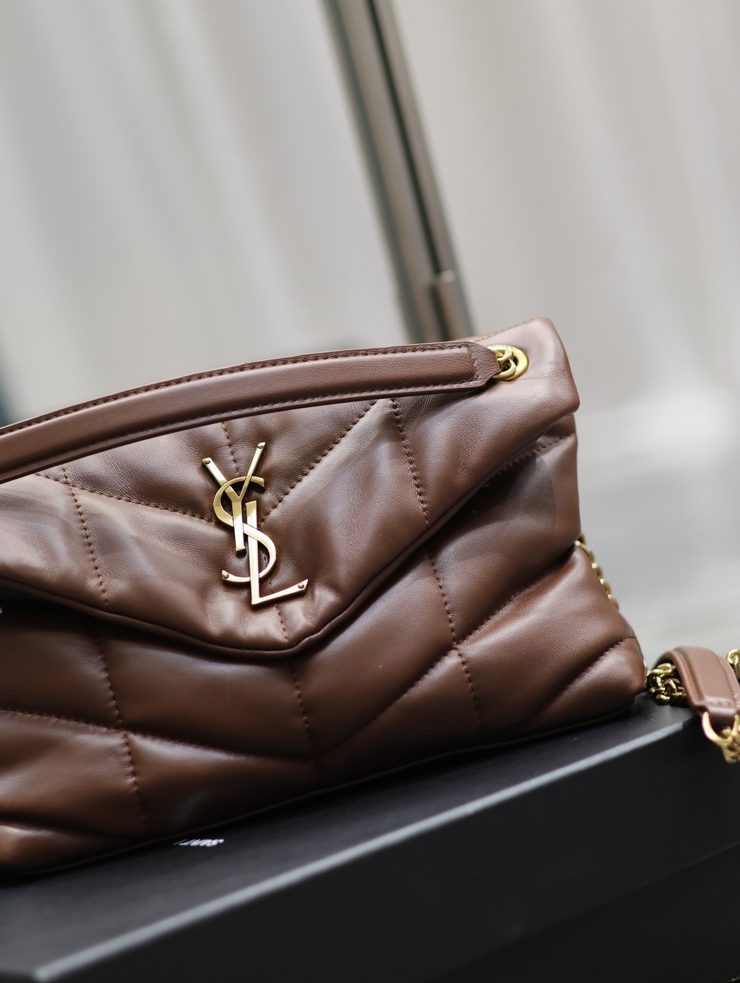 Saint Laurent LouLou Chain Bag In Dark Brown Quilted Calfskin