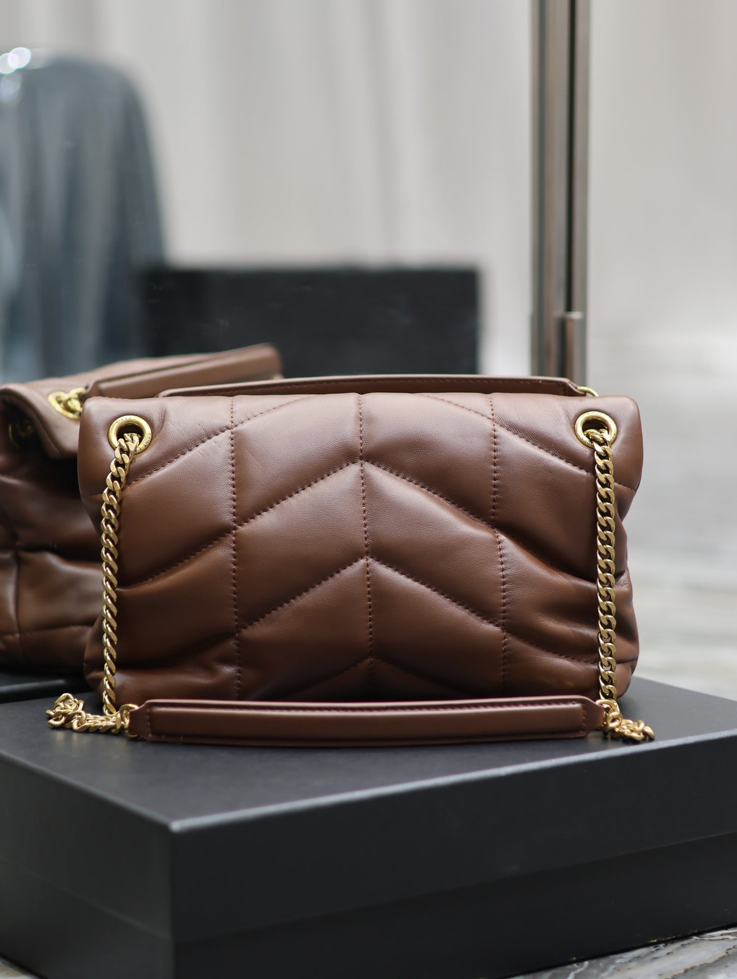 Saint Laurent LouLou Chain Bag In Dark Brown Quilted Calfskin