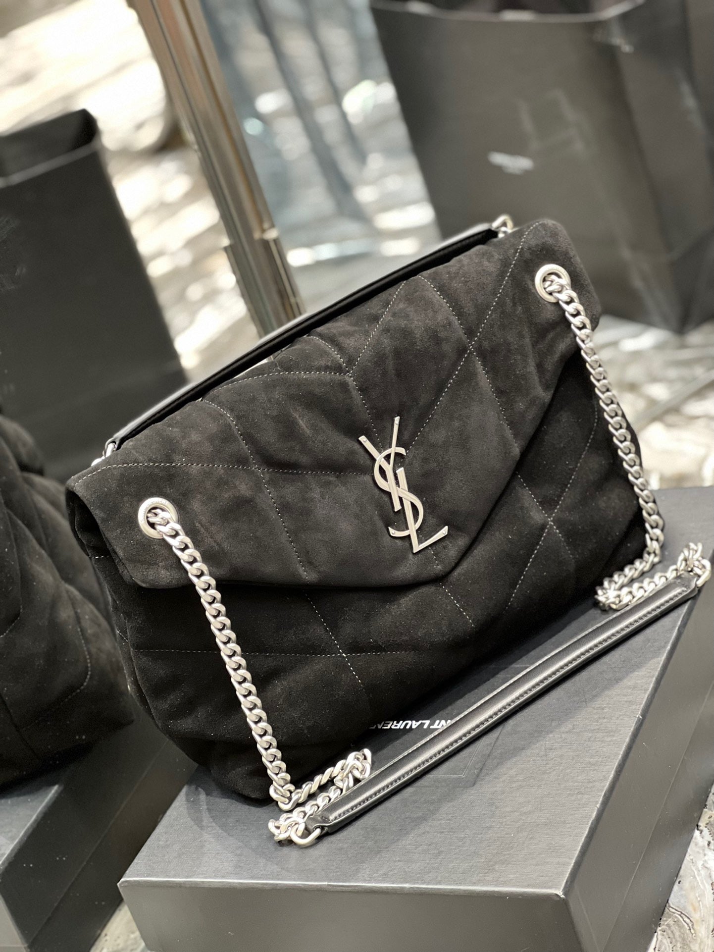 Saint Laurent LouLou Black Quilted Frosted Chain Bag