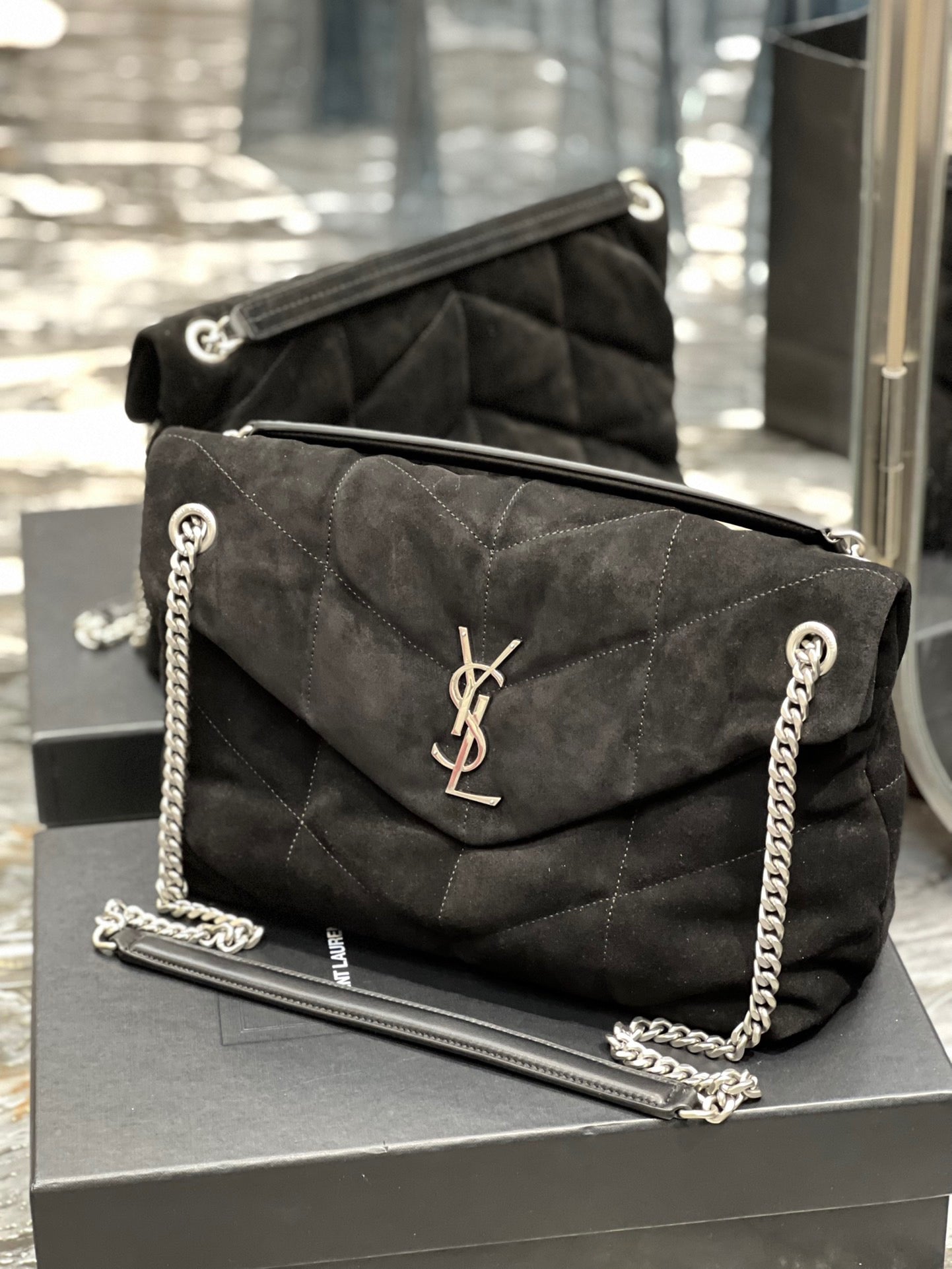 Saint Laurent LouLou Black Quilted Frosted Chain Bag