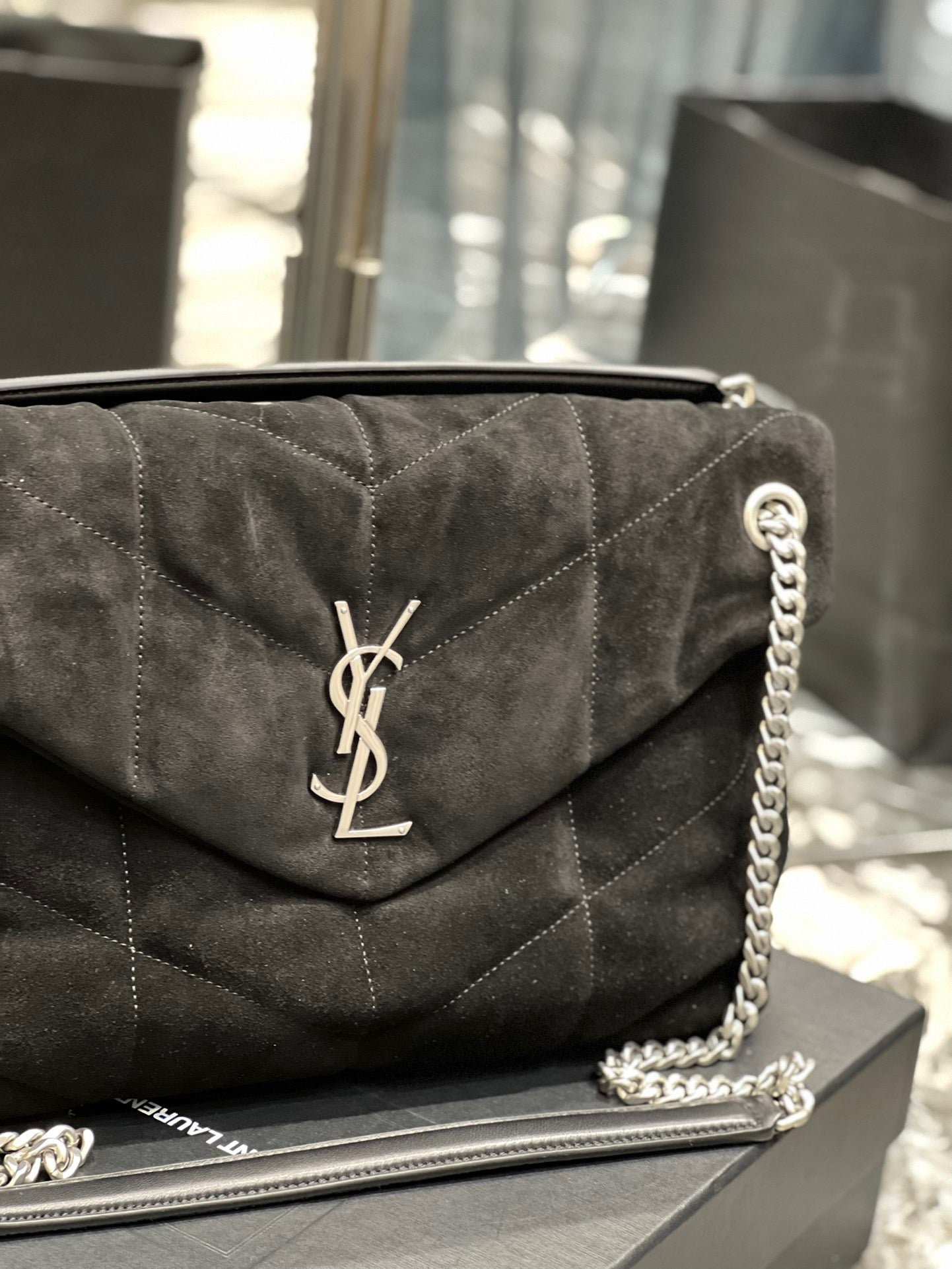 Saint Laurent LouLou Black Quilted Frosted Chain Bag