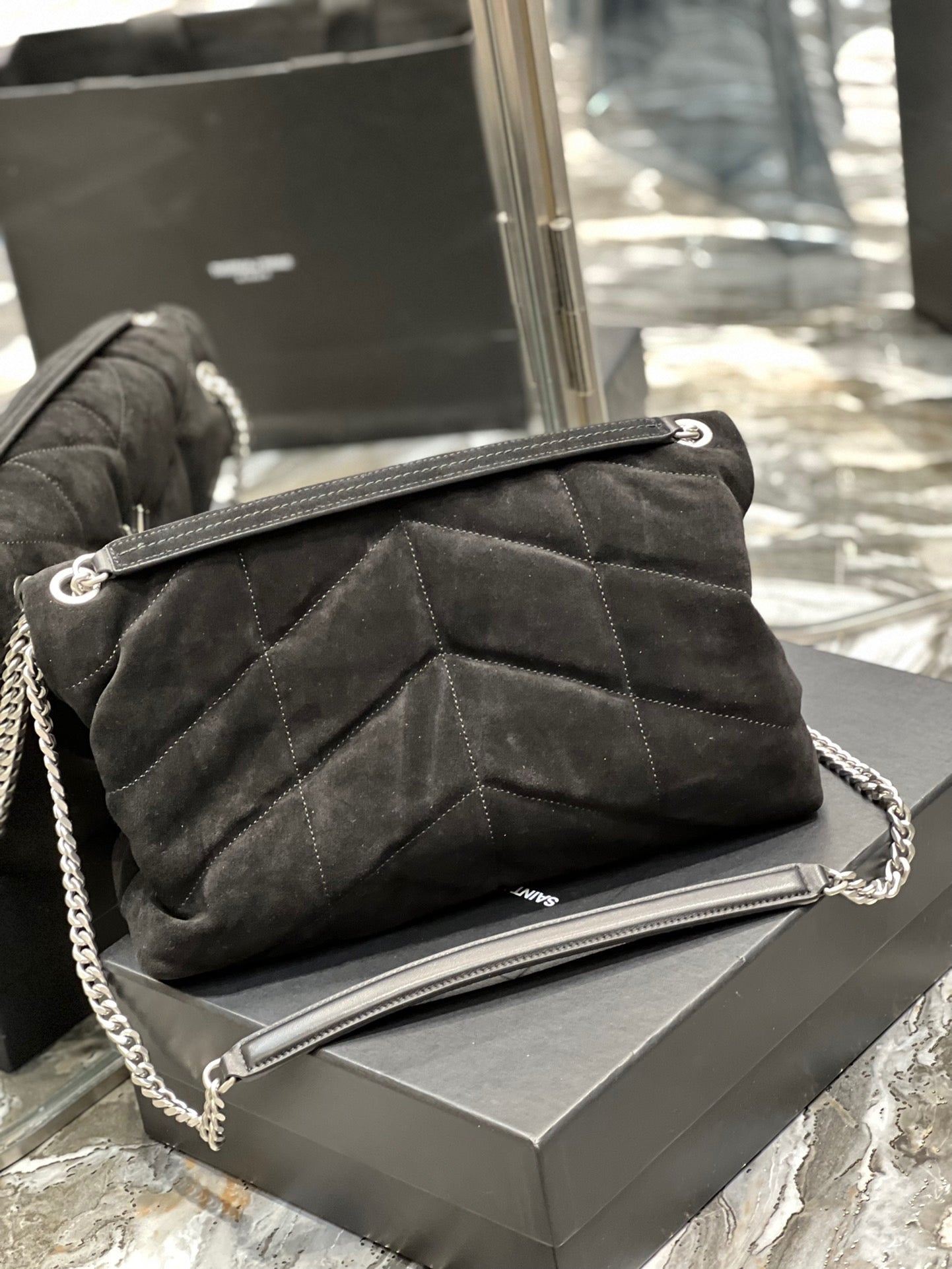 Saint Laurent LouLou Black Quilted Frosted Chain Bag