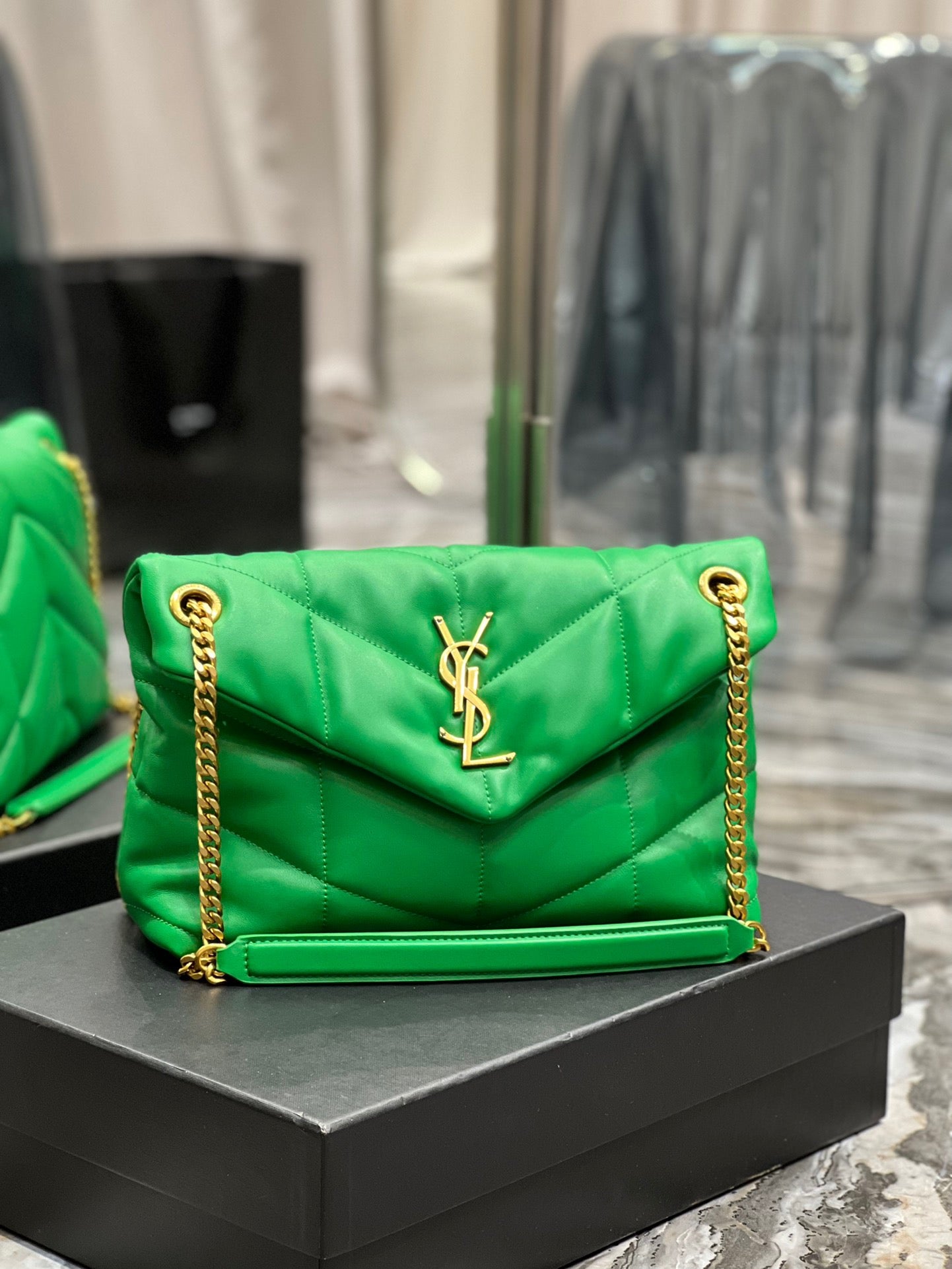 Saint Laurent LouLou Chain Bag In Dark Green Quilted Calfskin