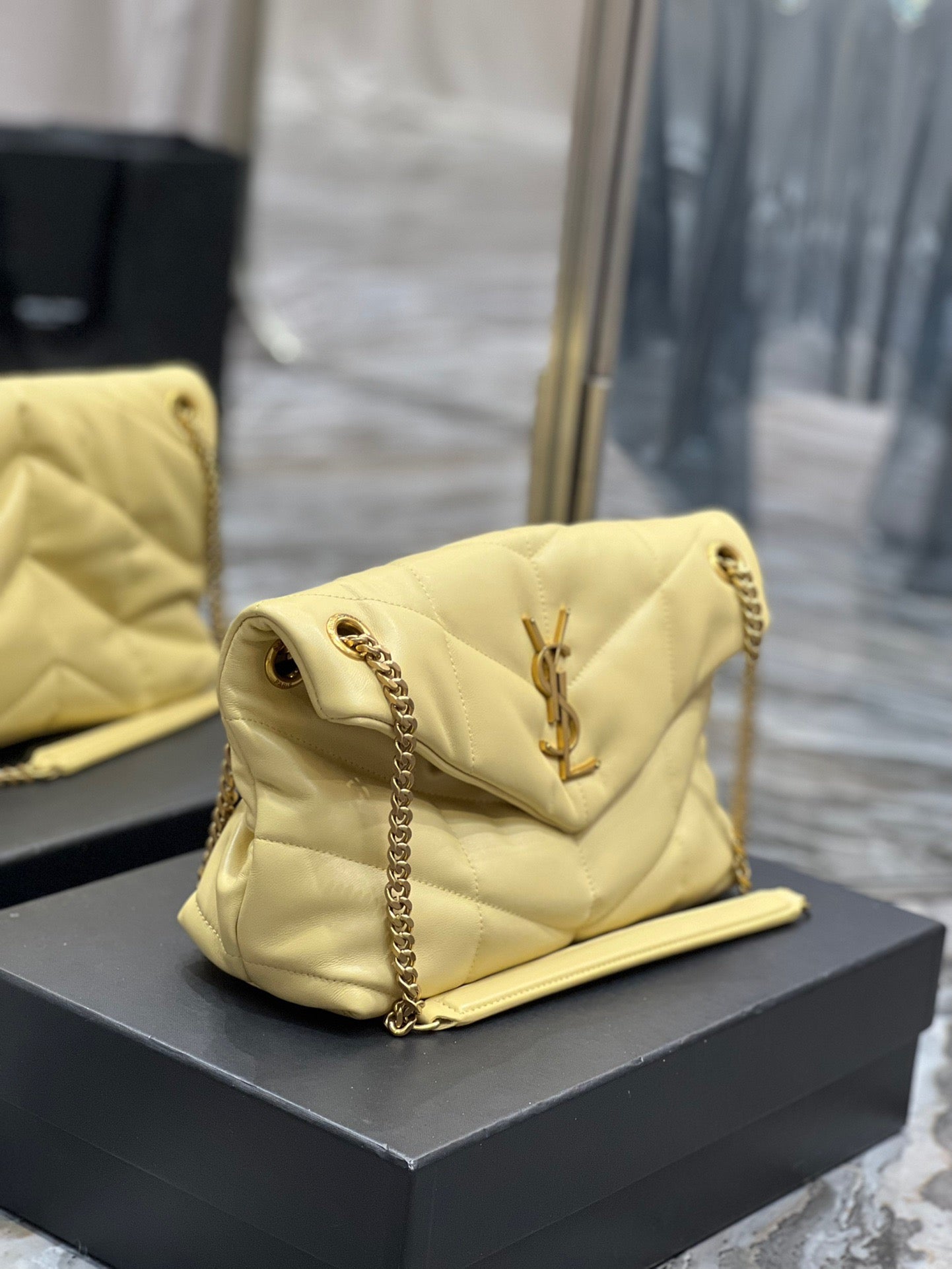 Saint Laurent LouLou Chain Bag In Jaune Poussin Quilted Calfskin