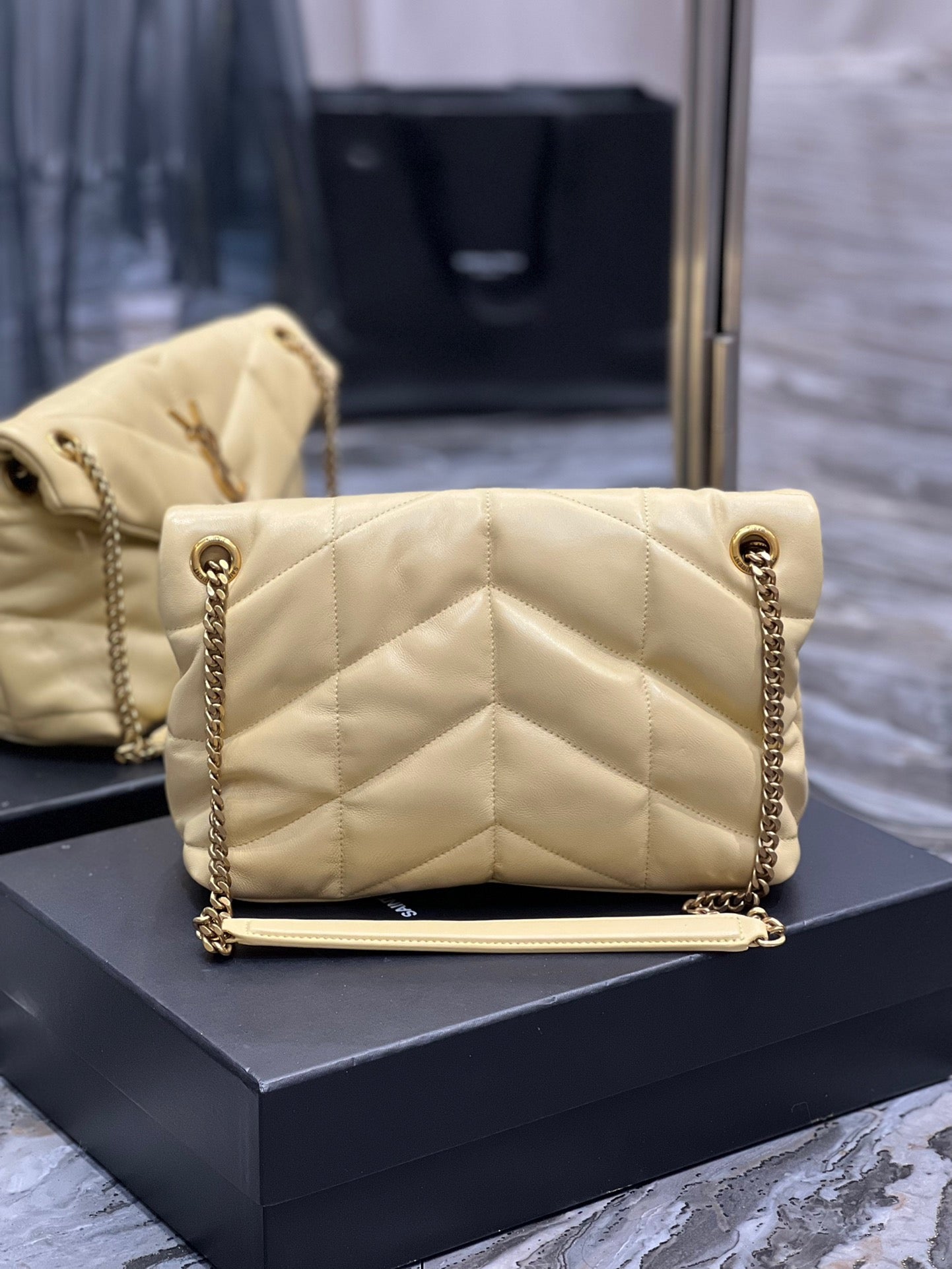 Saint Laurent LouLou Chain Bag In Jaune Poussin Quilted Calfskin