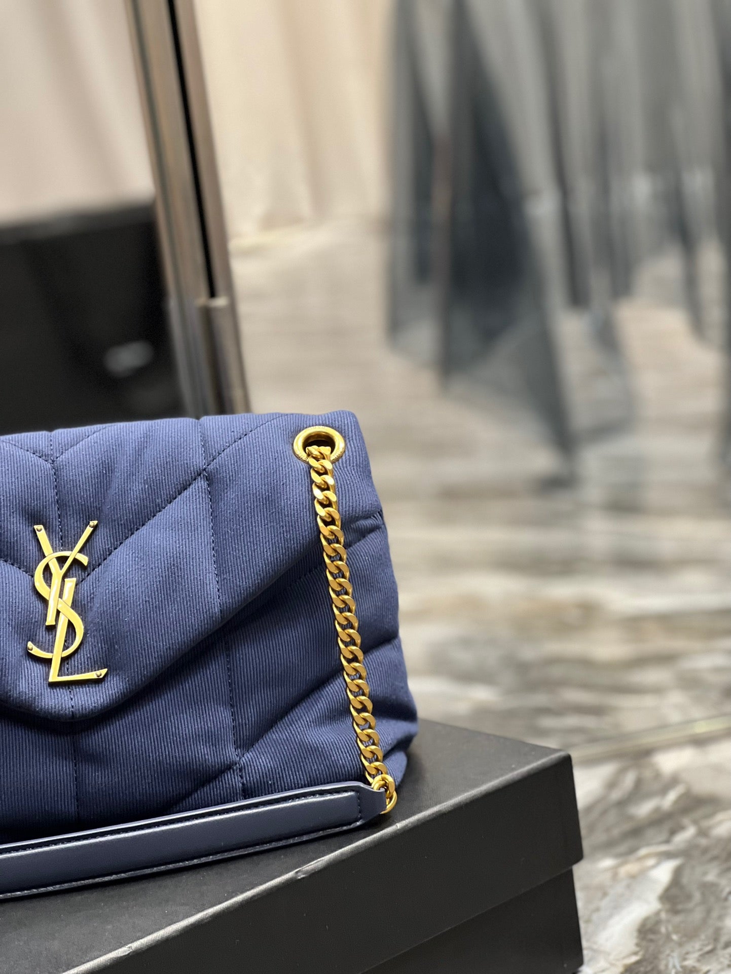 Saint Laurent Loulou Canvas Bag In Navy Blue