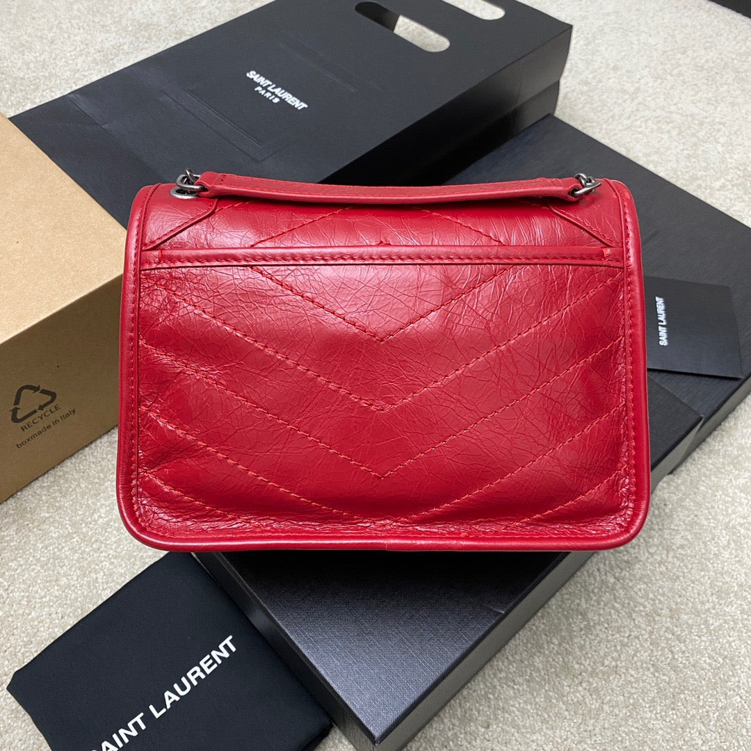 Saint Laurent Niki Baby Chain Bag In Red Crinkled Leather