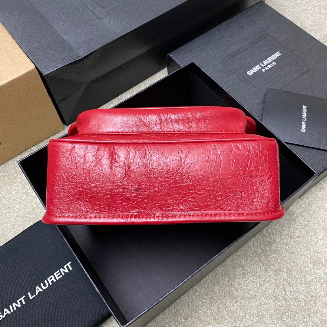 Saint Laurent Niki Baby Chain Bag In Red Crinkled Leather