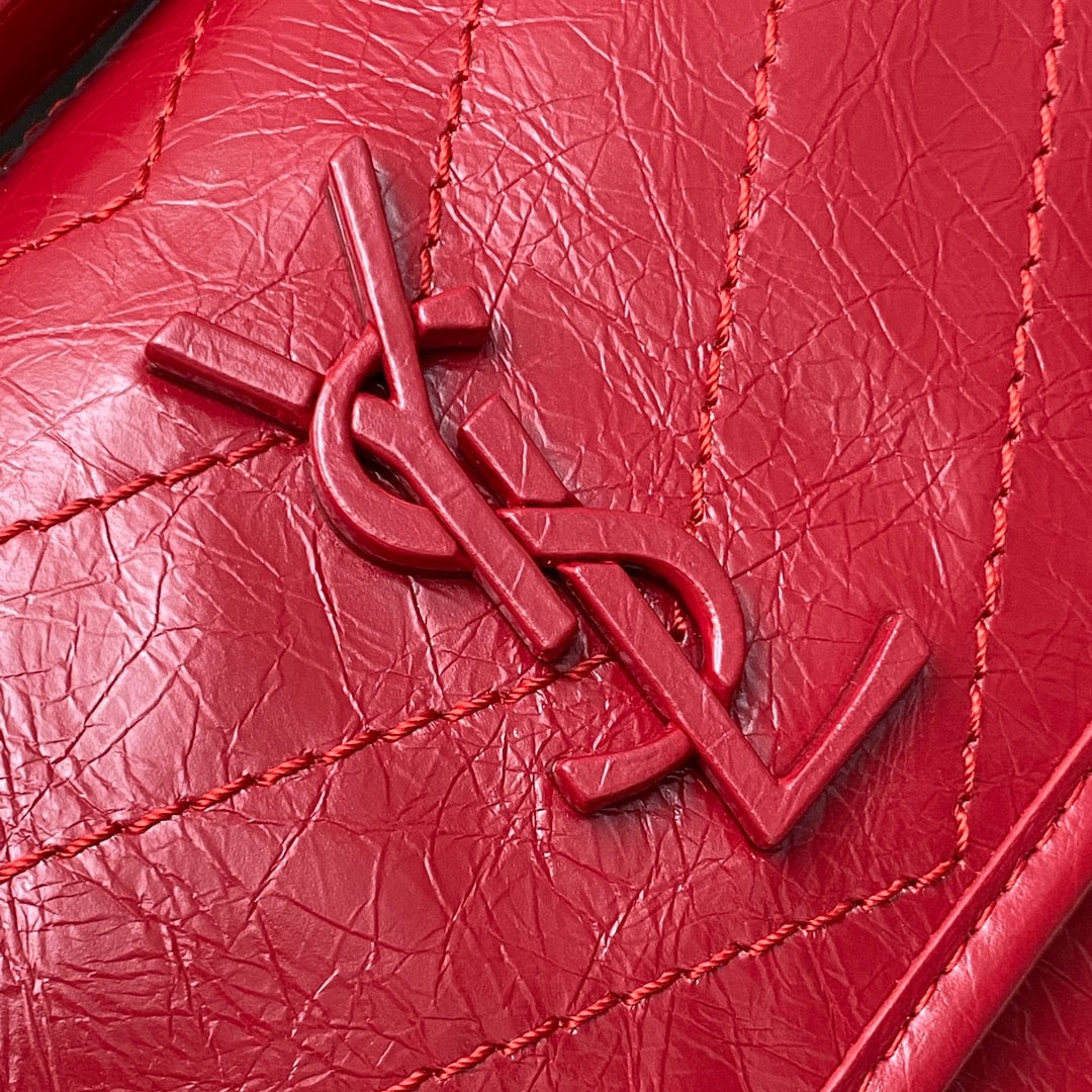 Saint Laurent Niki Baby Chain Bag In Red Crinkled Leather