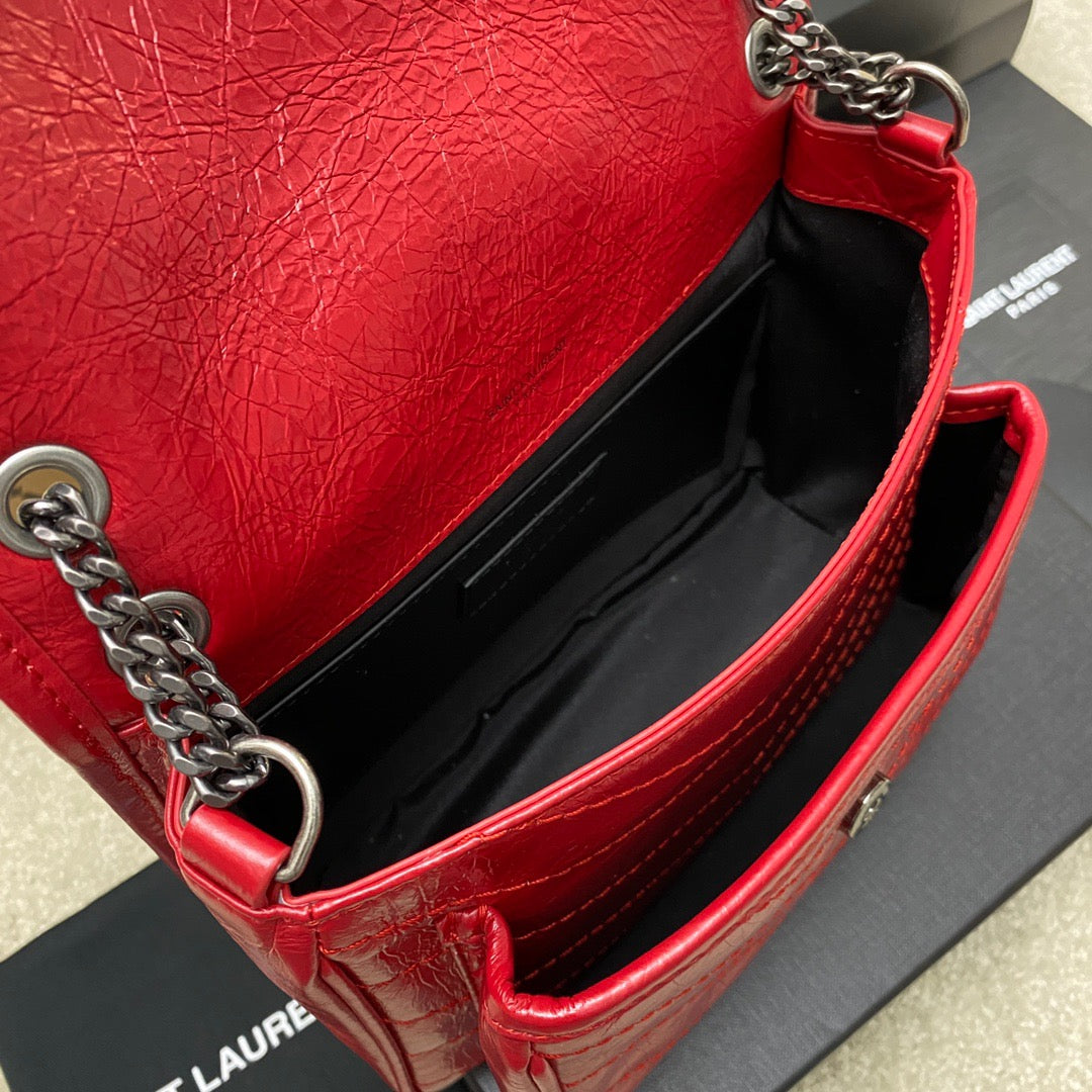 Saint Laurent Niki Baby Chain Bag In Red Crinkled Leather