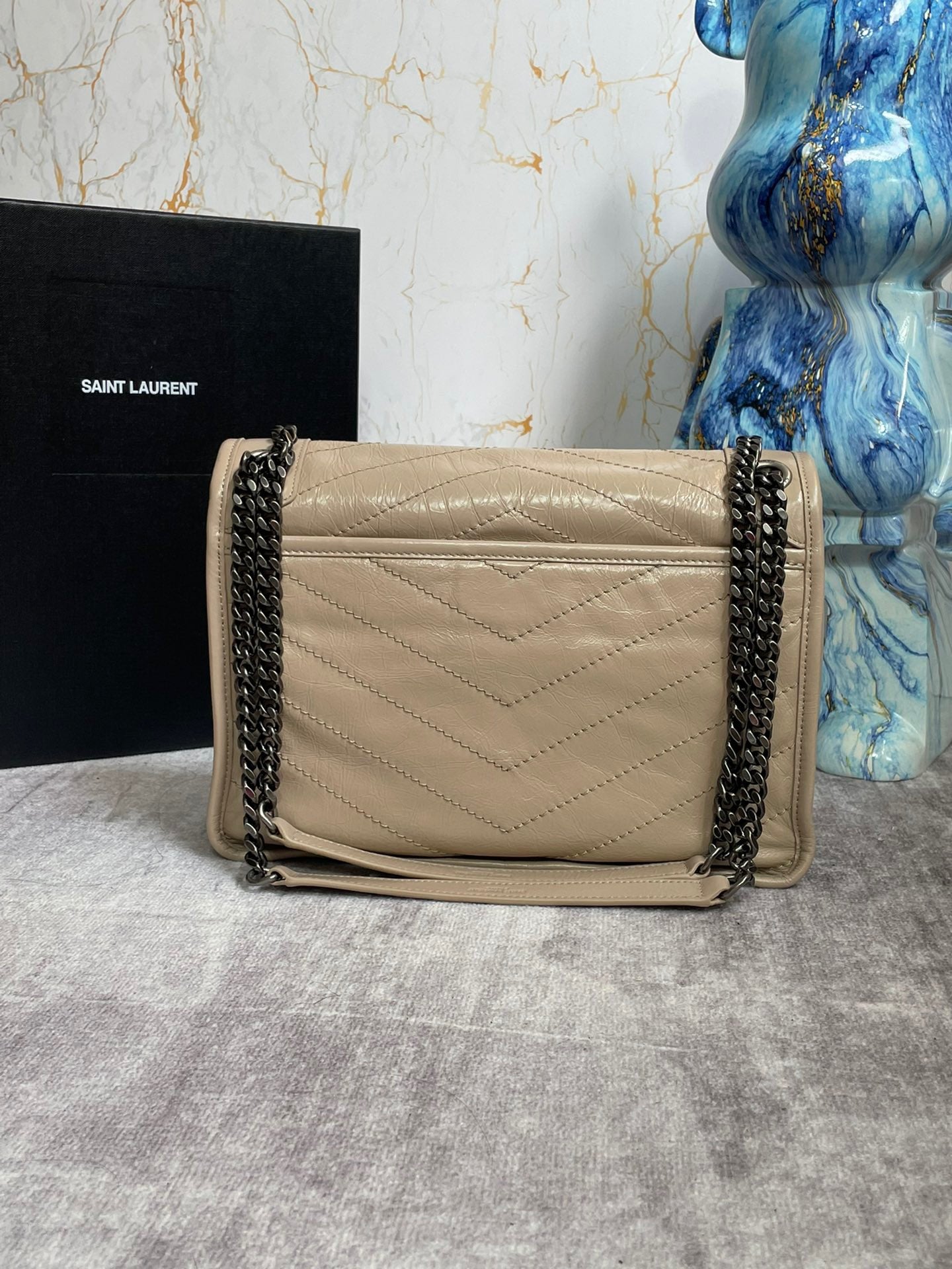 Saint Laurent Niki Medium Apricot Pleated Leather Chain Bag