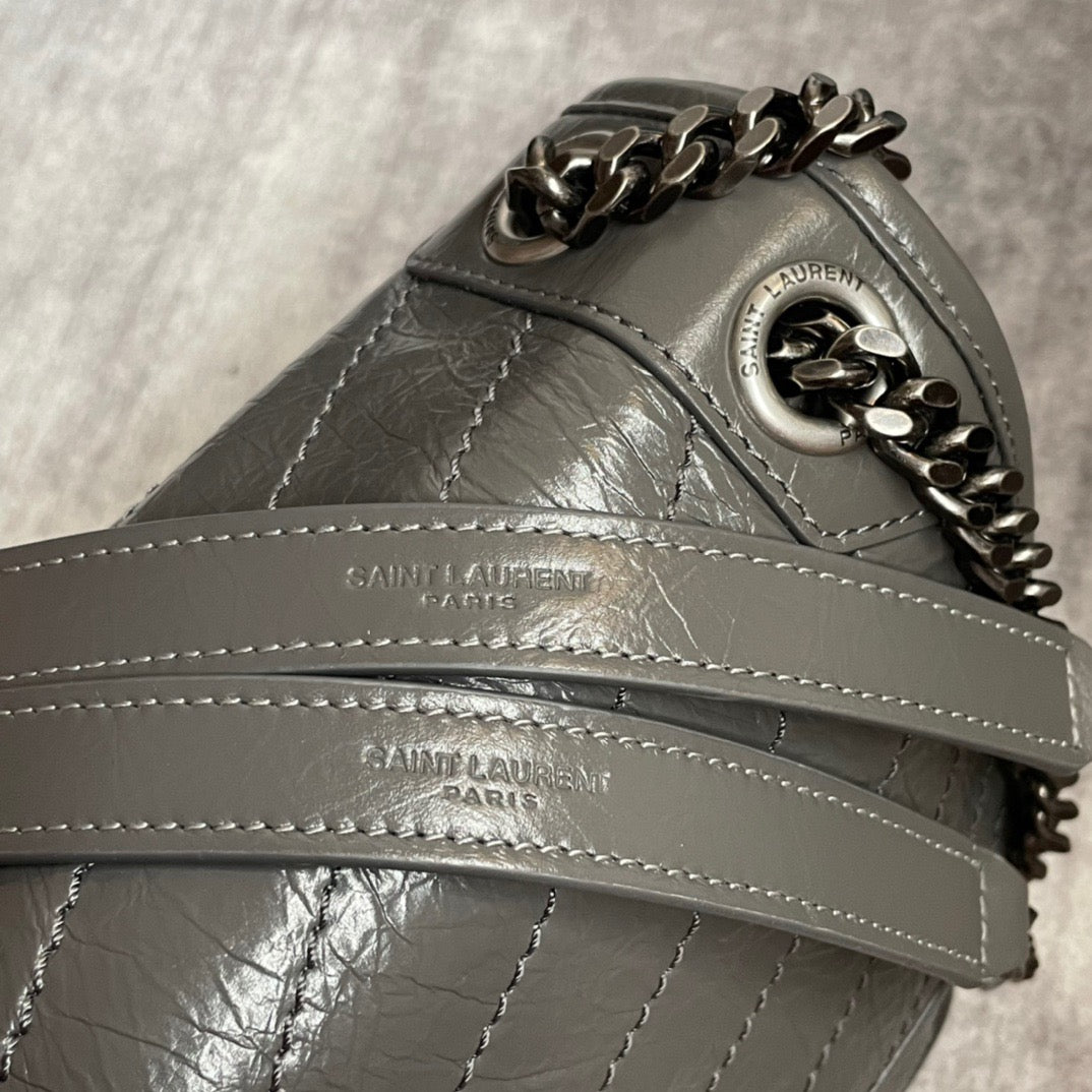 Saint Laurent Niki Medium Chain Bag In Tinware Gray Crinkled Leather