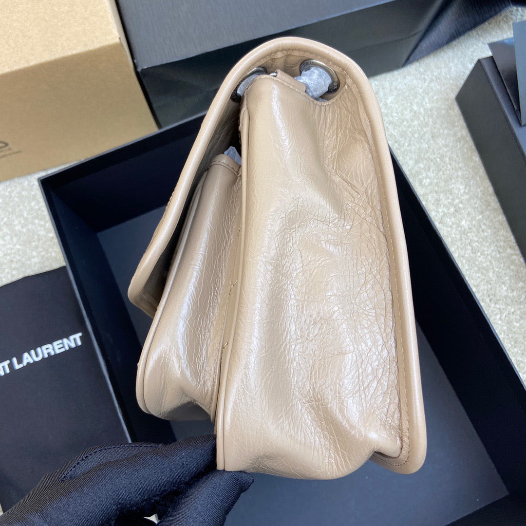 Saint Laurent Niki Medium Chain Bag In Nude Crinkled Leather