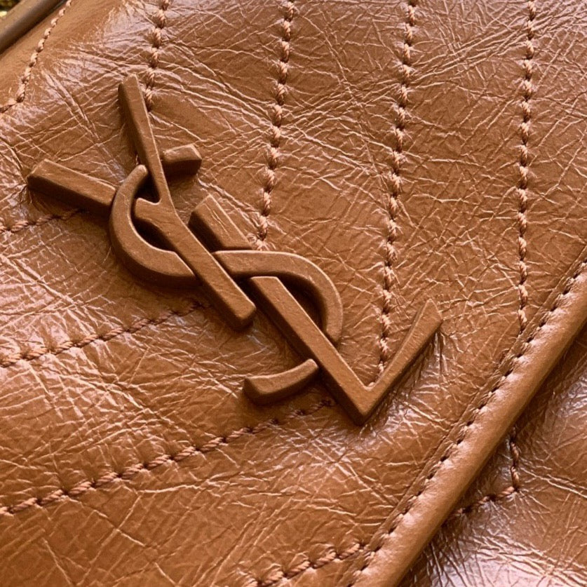 Saint Laurent Niki Medium Chain Bag In Gold Brown Crinkled Leather