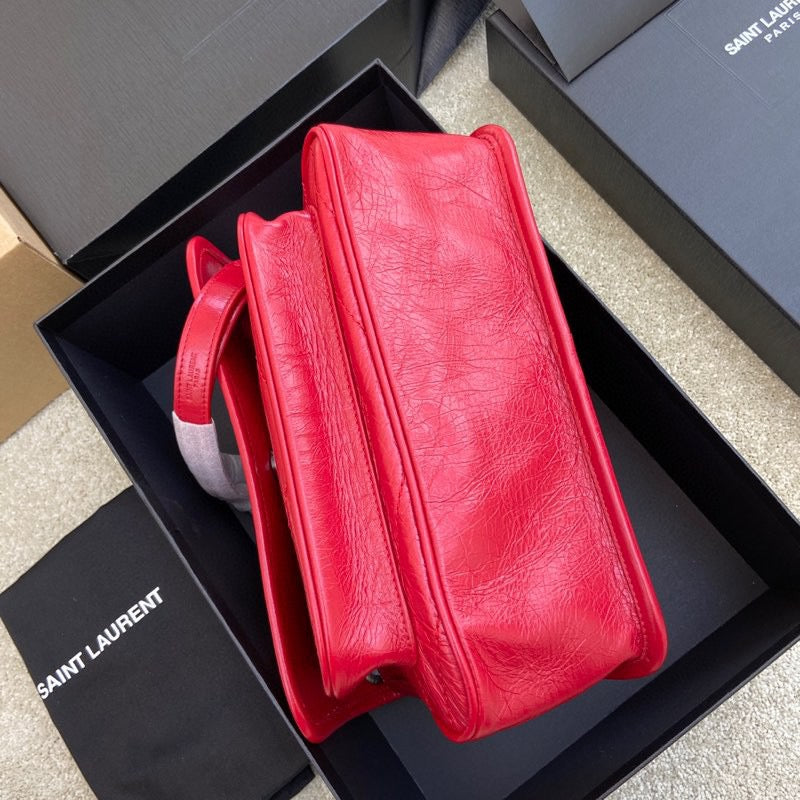 Saint Laurent Niki Medium Chain Bag In Red Crinkled Leather