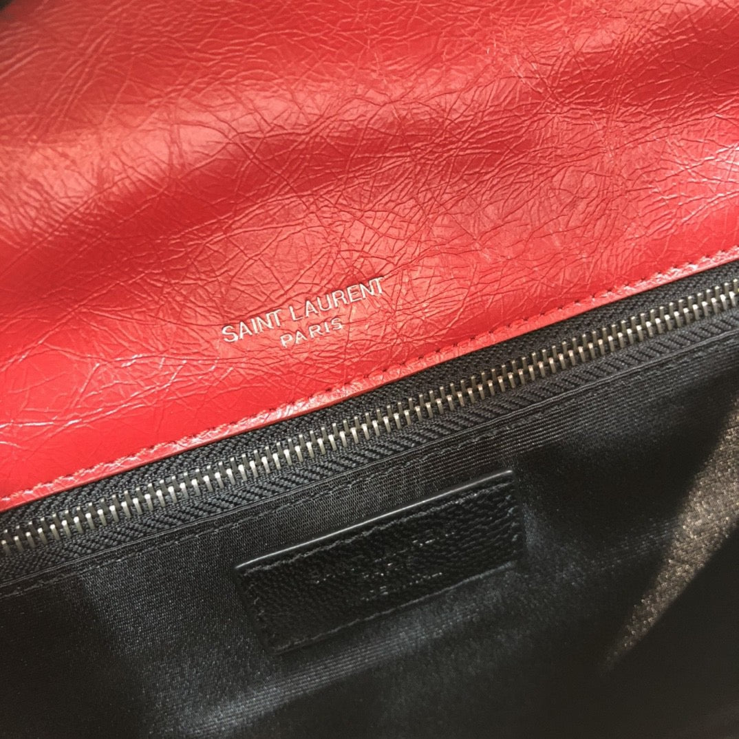 Saint Laurent Niki Medium Chain Bag In Red Crinkled Leather