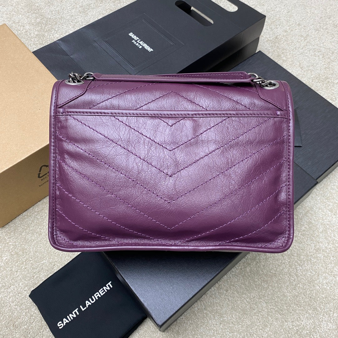 Saint Laurent Niki Medium Chain Bag In Purple Crinkled Leather